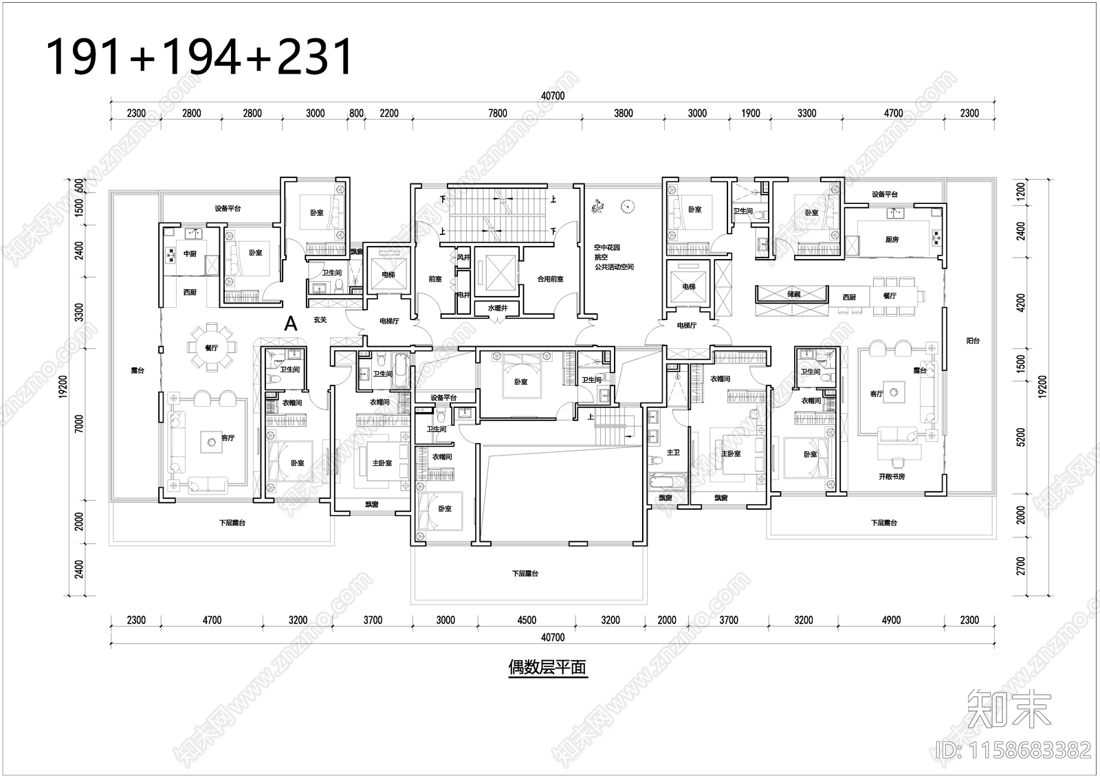 第四代住宅T3户型190cad施工图下载【ID:1158683382】