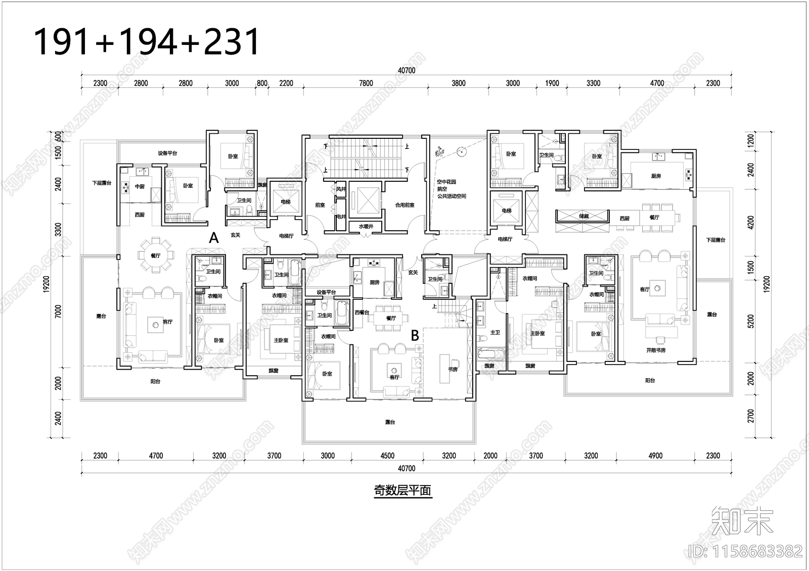 第四代住宅T3户型190cad施工图下载【ID:1158683382】