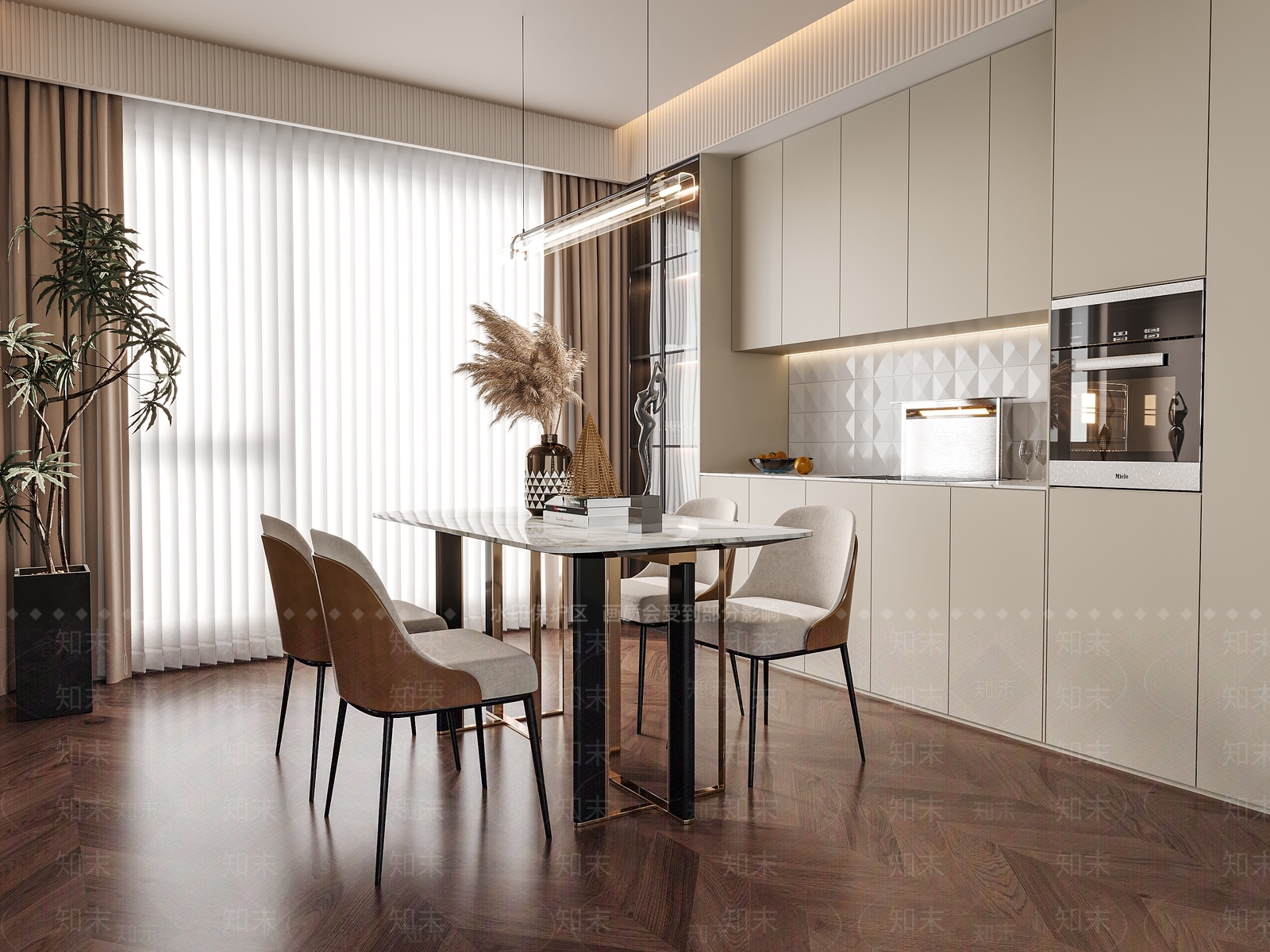 现代岩板餐桌4人桌3D模型下载【ID:1158685907】