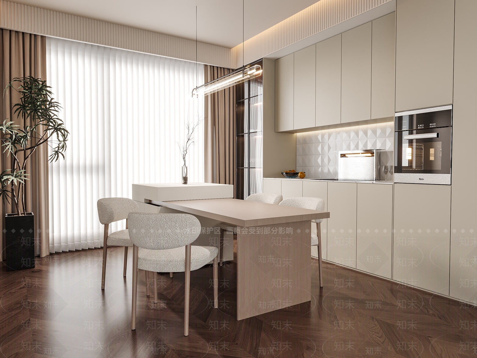 现代家居餐厅中岛餐桌餐椅组合3D模型下载【ID:1158686038】