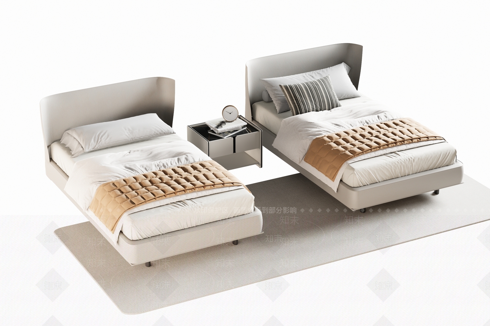 现代单人床3D模型下载【ID:1158686966】