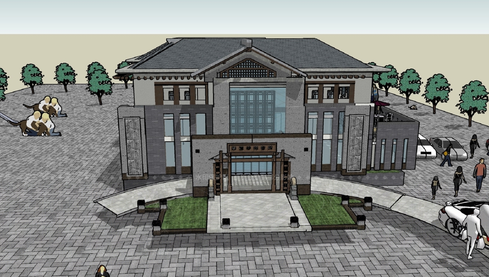 新中式商业建筑SU模型下载【ID:1158687899】