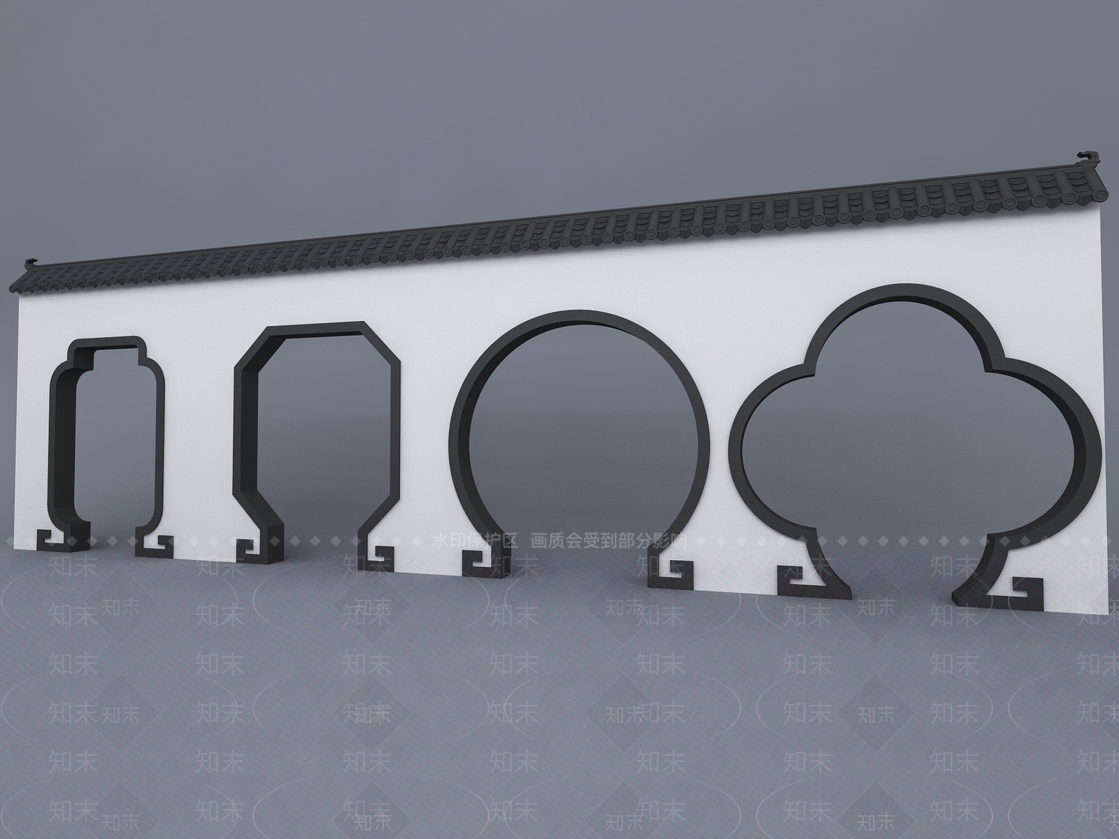 中式围墙3D模型下载【ID:1158688987】