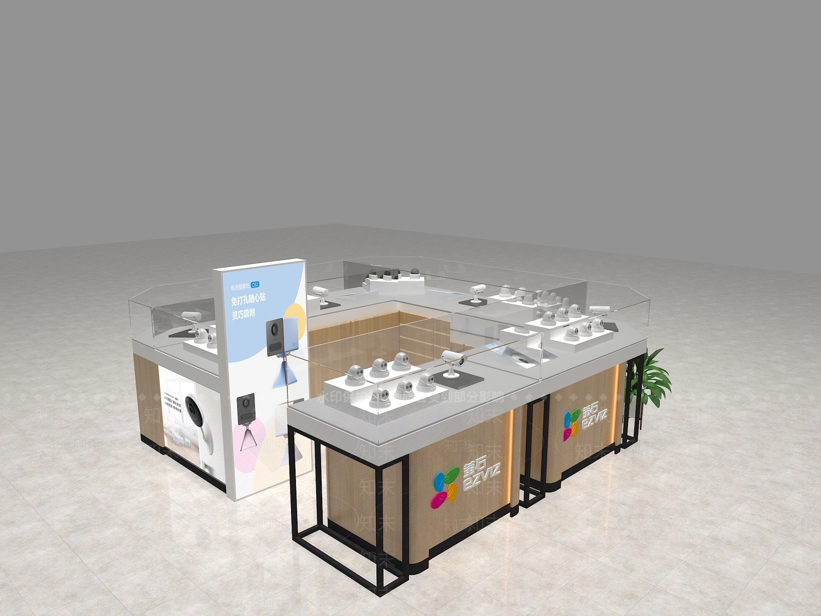 柜台摄像头植物灯箱展架玻璃3D模型下载【ID:1158691316】