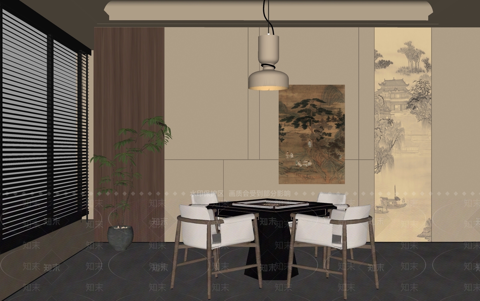 新中式棋牌室SU模型下载【ID:1158693205】