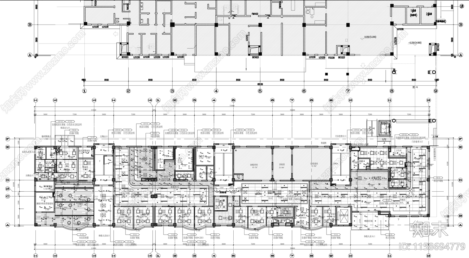 3800平方中心医院cad施工图下载【ID:1158694779】