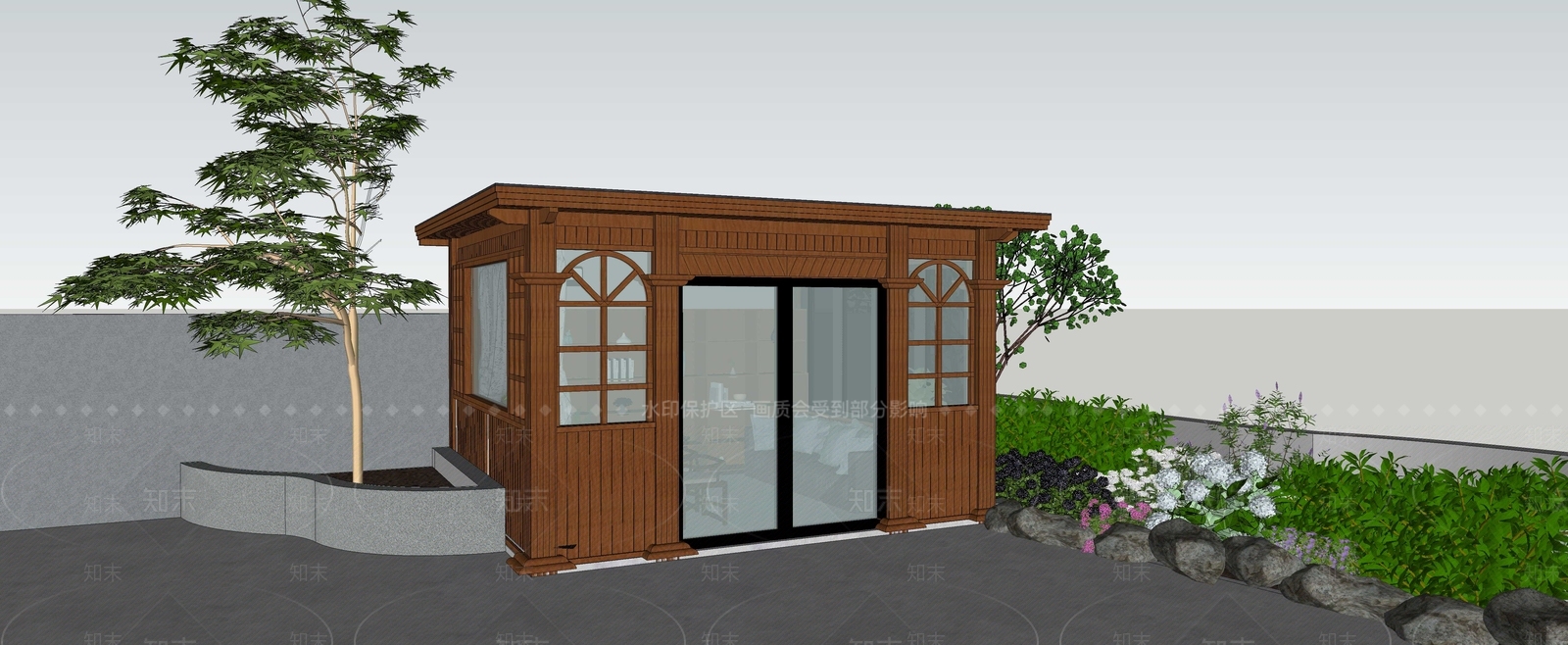 新中式防腐木SU模型下载【ID:1158697177】