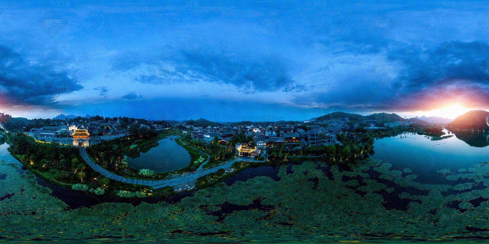 HDR晨曦黄昏城市夜景全景贴图下载【ID:1158709357】