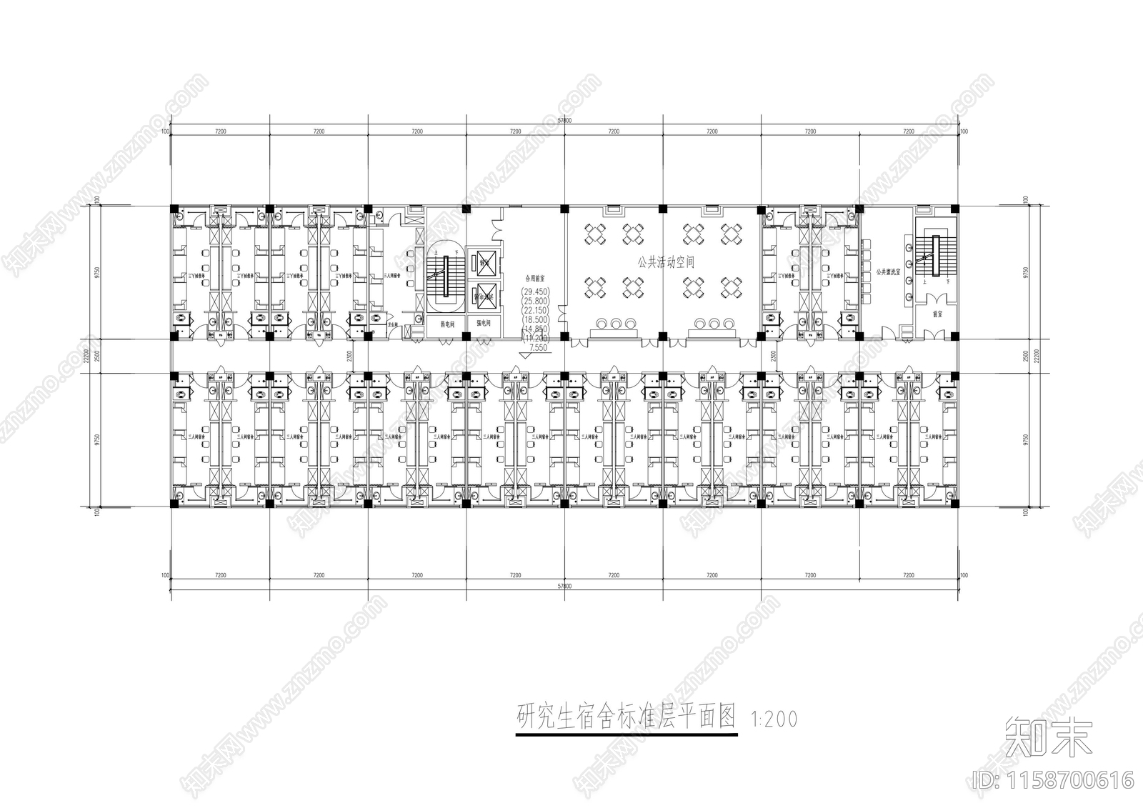 研究生宿舍三人间建施工图下载【ID:1158700616】