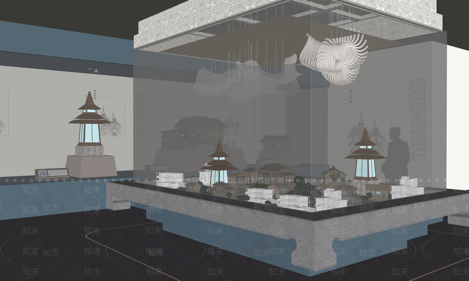 现代博物馆木屋建筑沙盘SU模型下载【ID:1158701144】
