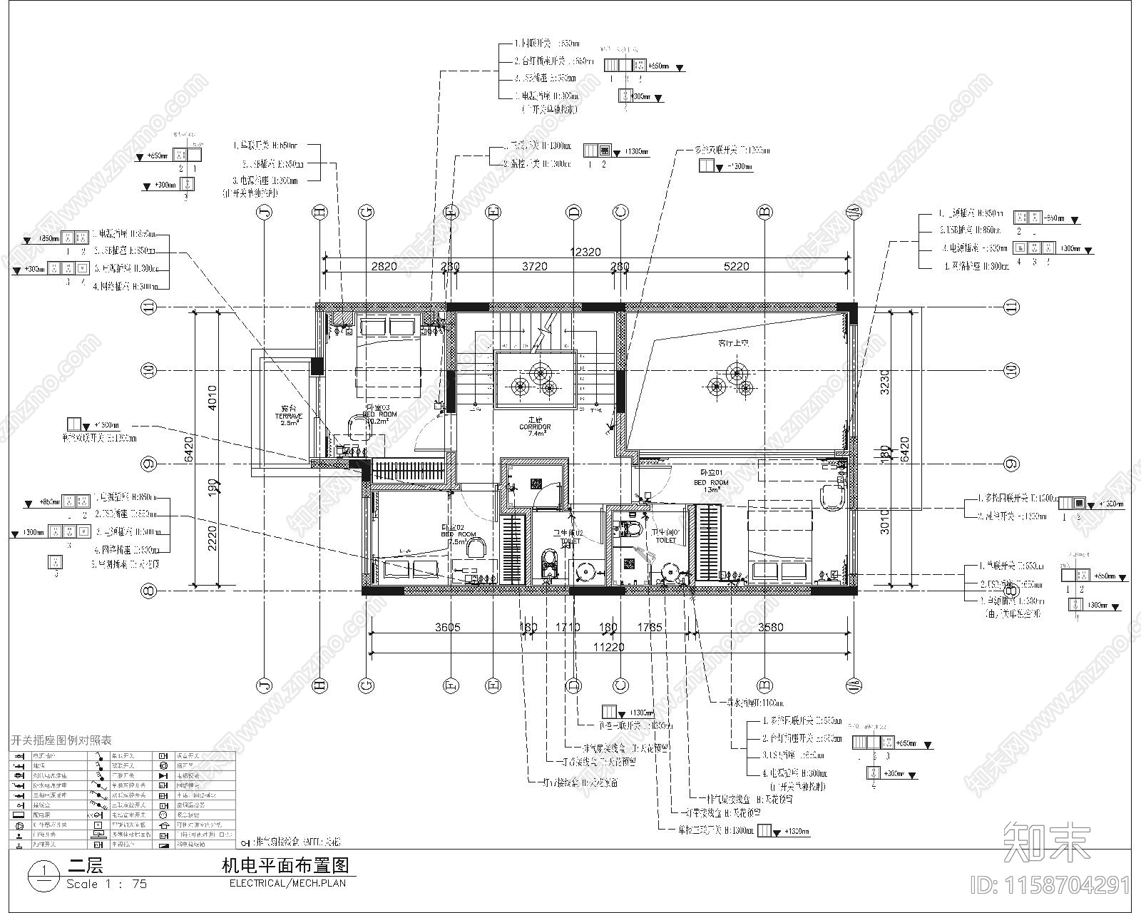 现代别墅cad施工图下载【ID:1158704291】