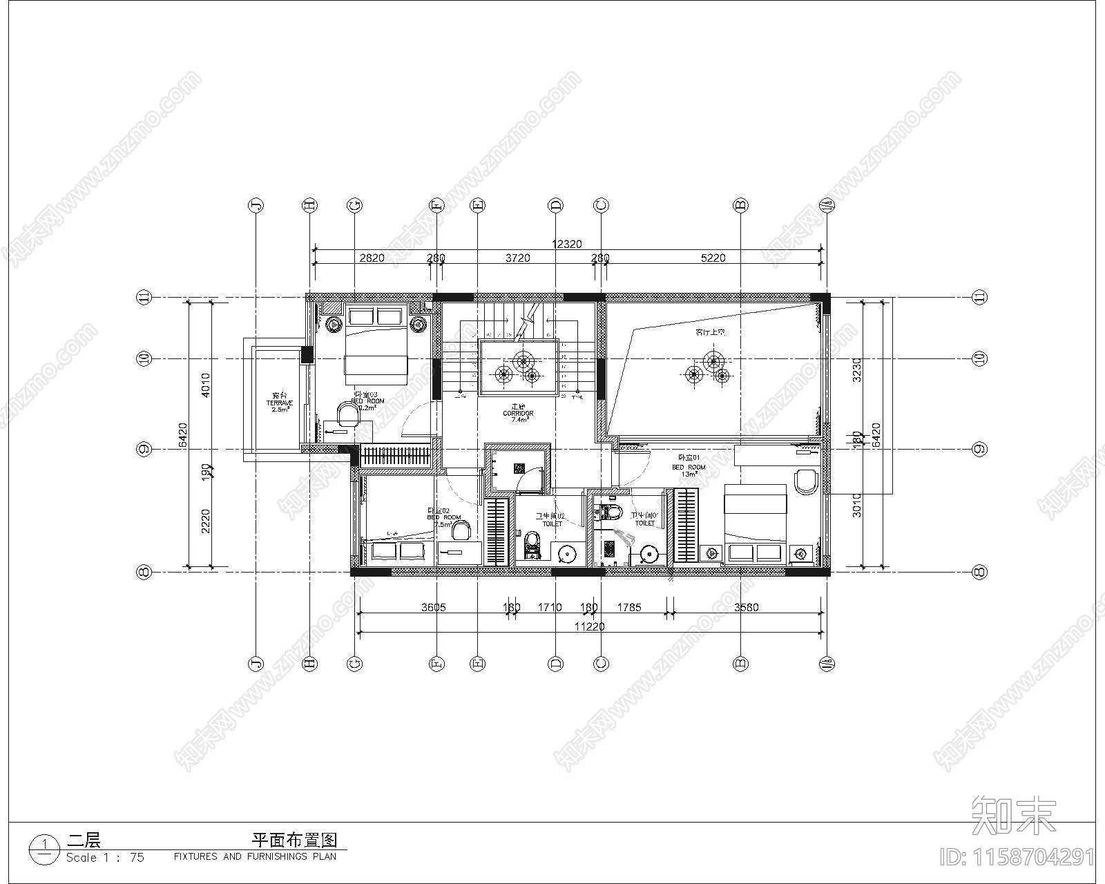 现代别墅cad施工图下载【ID:1158704291】