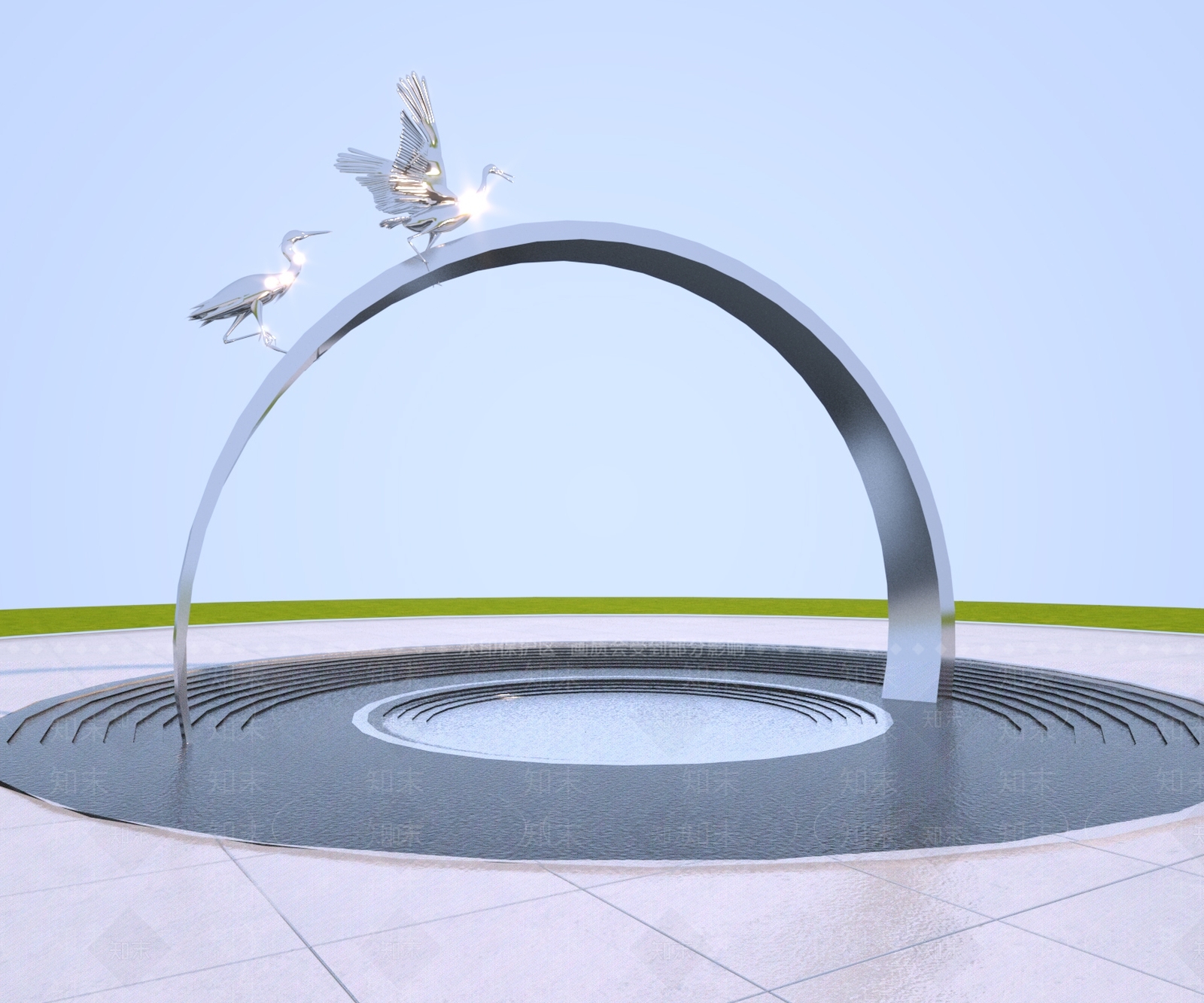 现代不锈钢半圆环雕塑SU模型下载【ID:1158704265】