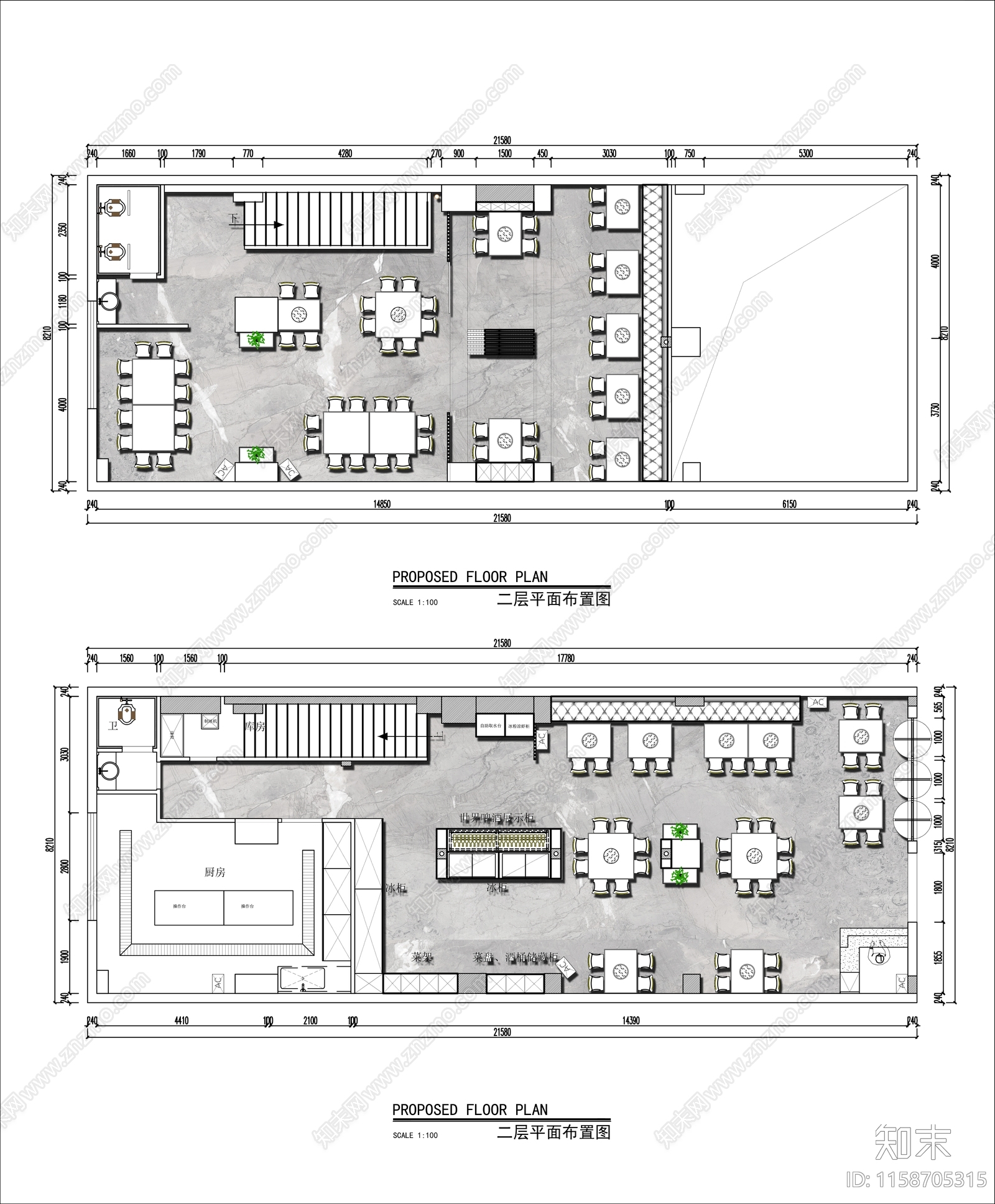 300㎡两层串串火锅店平面布置图施工图下载【ID:1158705315】