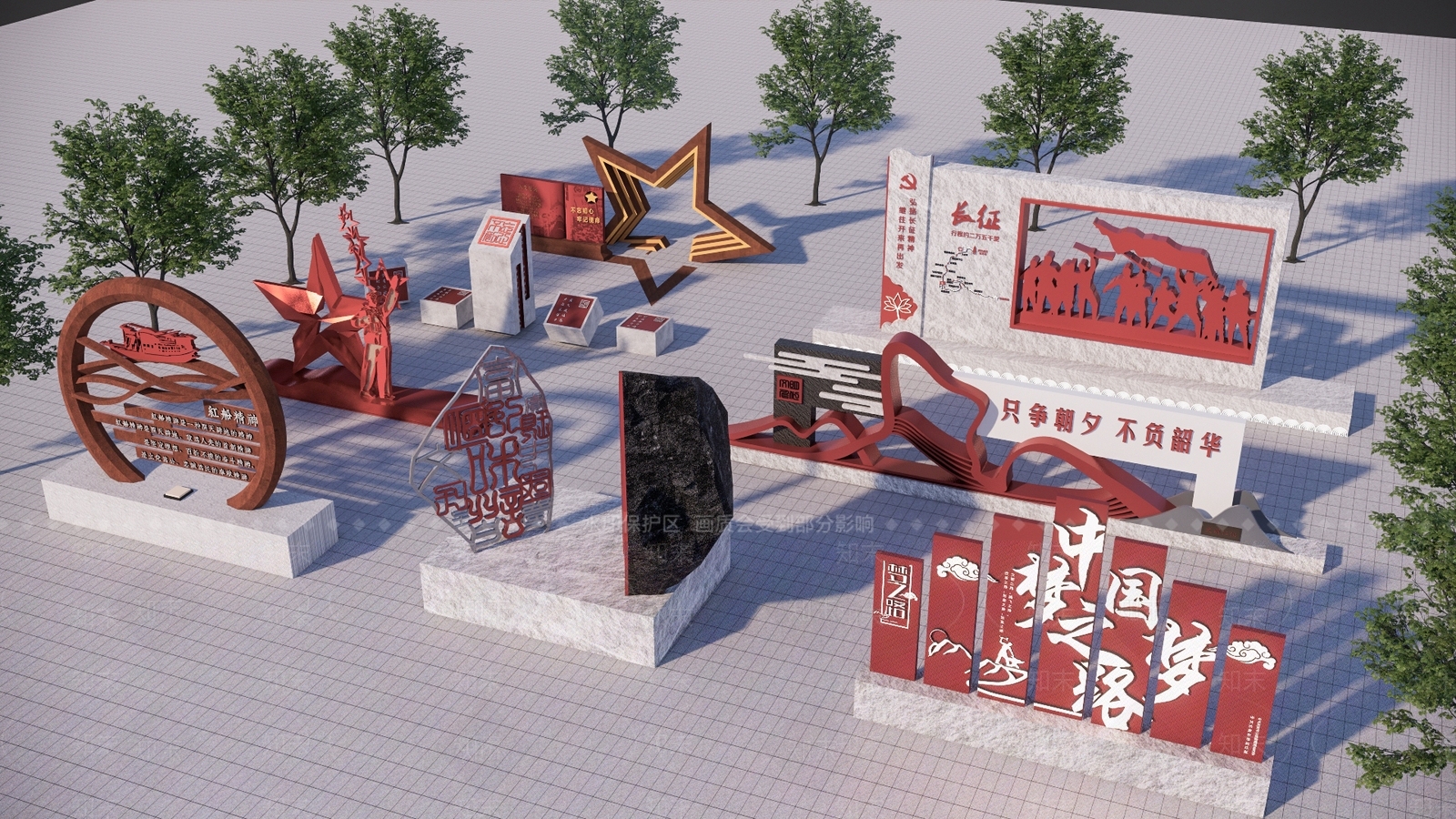 现代党建雕塑小品SU模型下载【ID:1158706056】