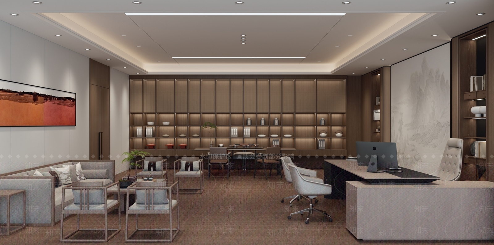 新中式总裁办公室3D模型下载【ID:1158708327】