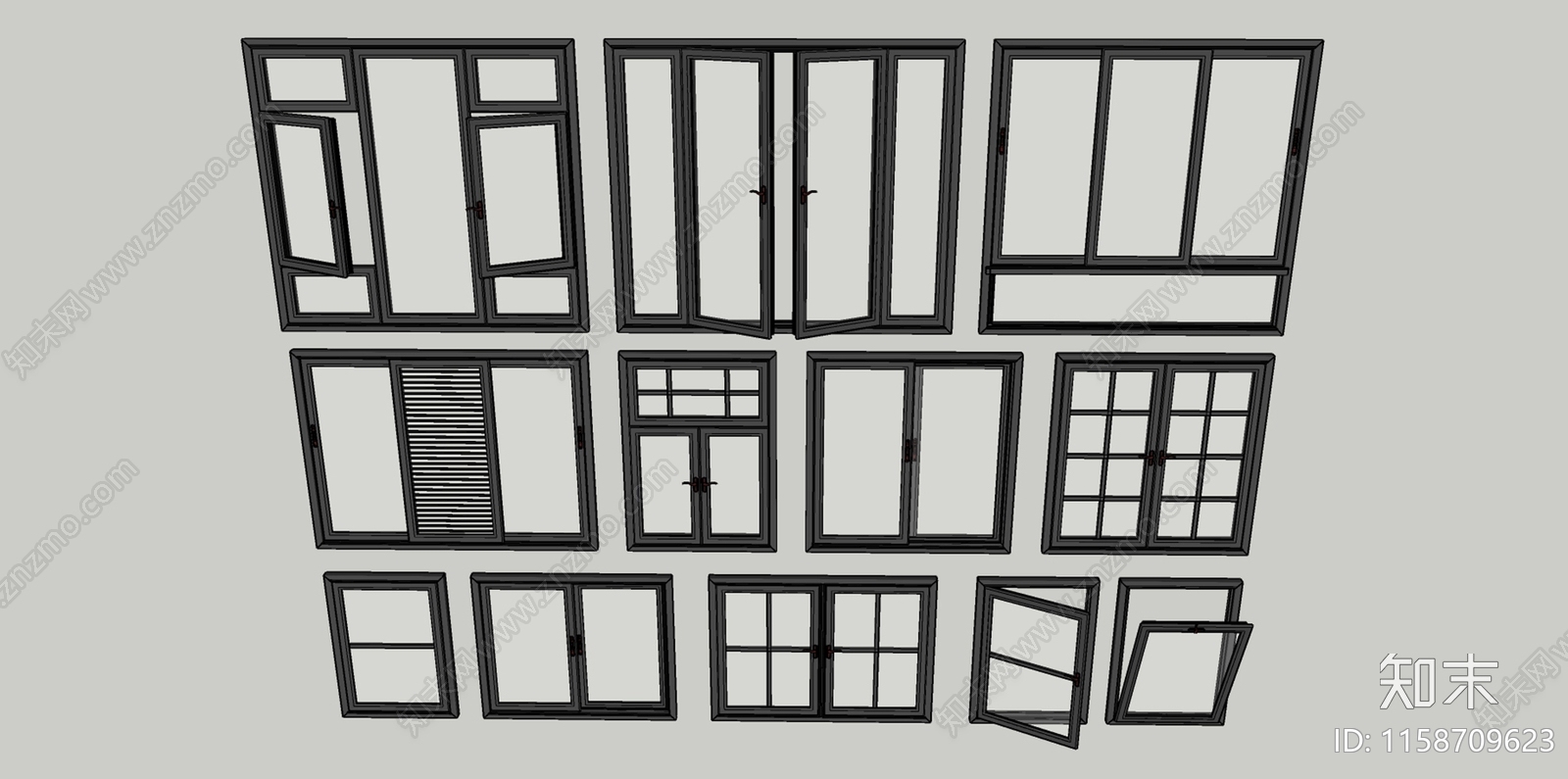 现代窗户组合SU模型下载【ID:1158709623】
