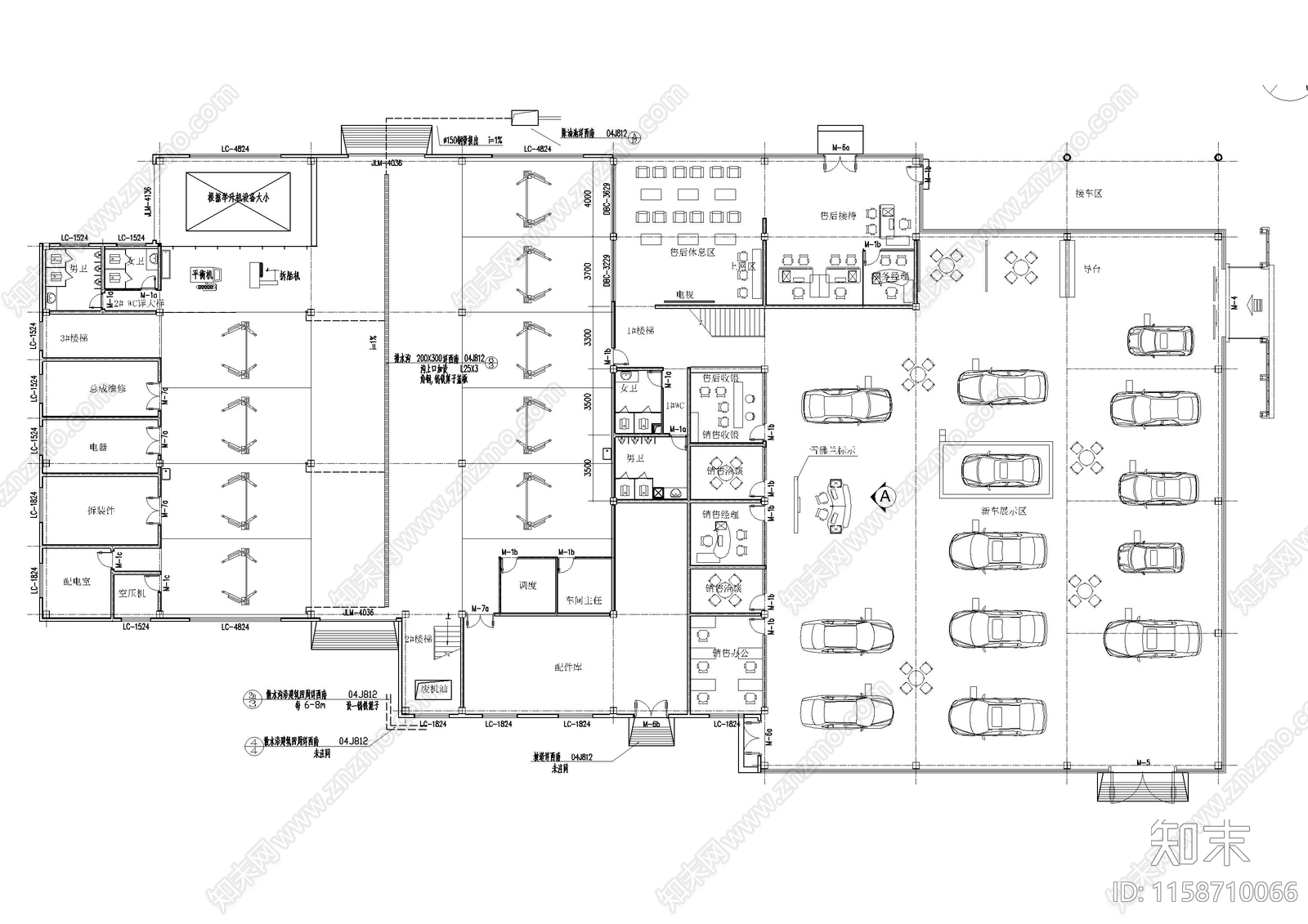 雪佛兰4S店建筑装修图施工图下载【ID:1158710066】