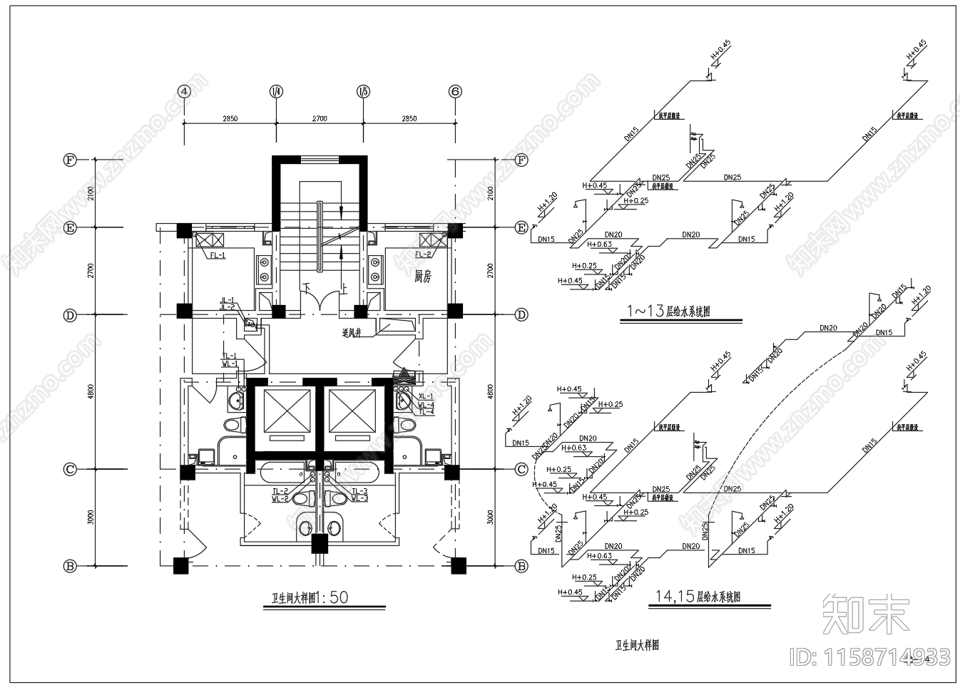15层住宅楼给排水设计图纸cad施工图下载【ID:1158714933】
