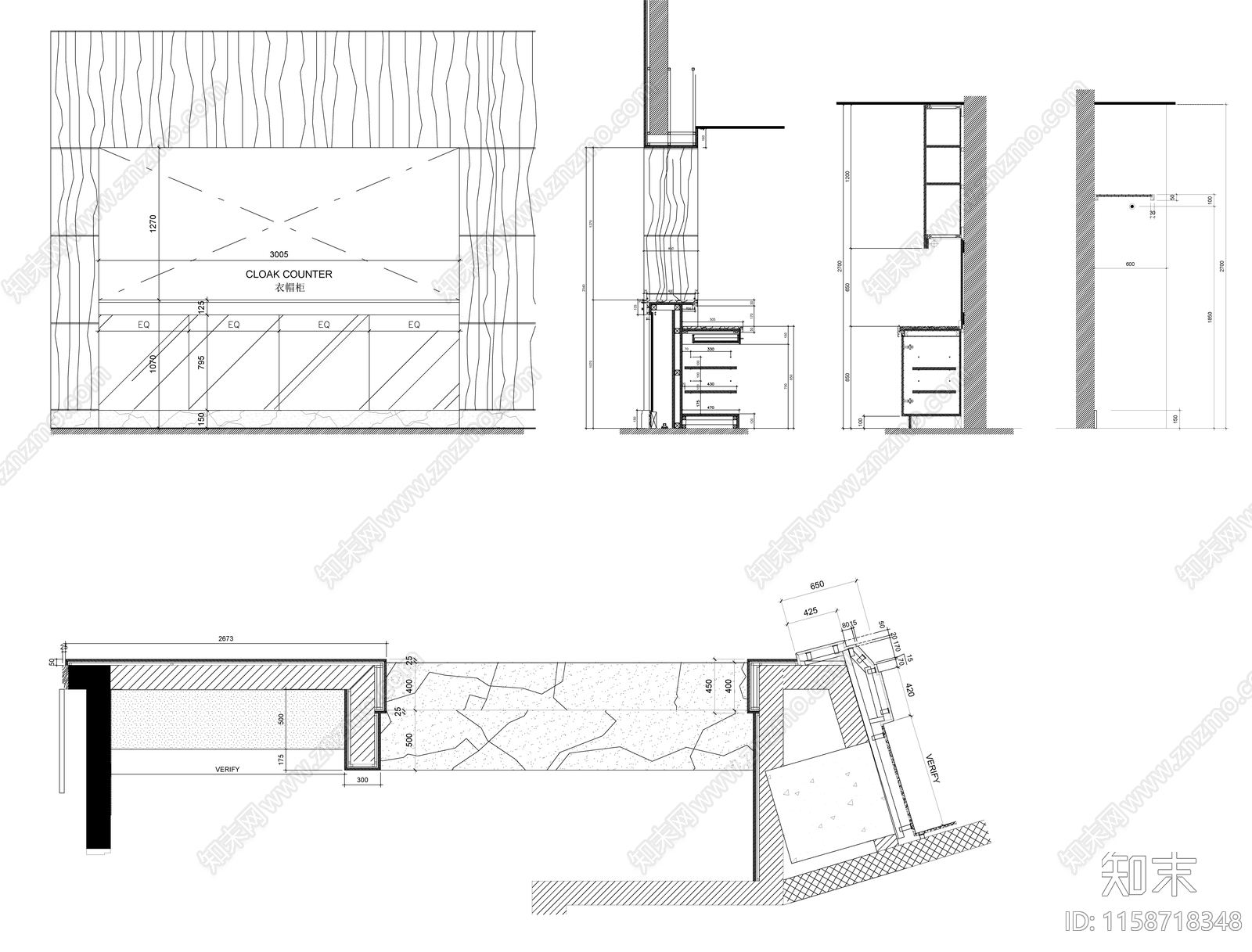 墙面柜子cad施工图下载【ID:1158718348】