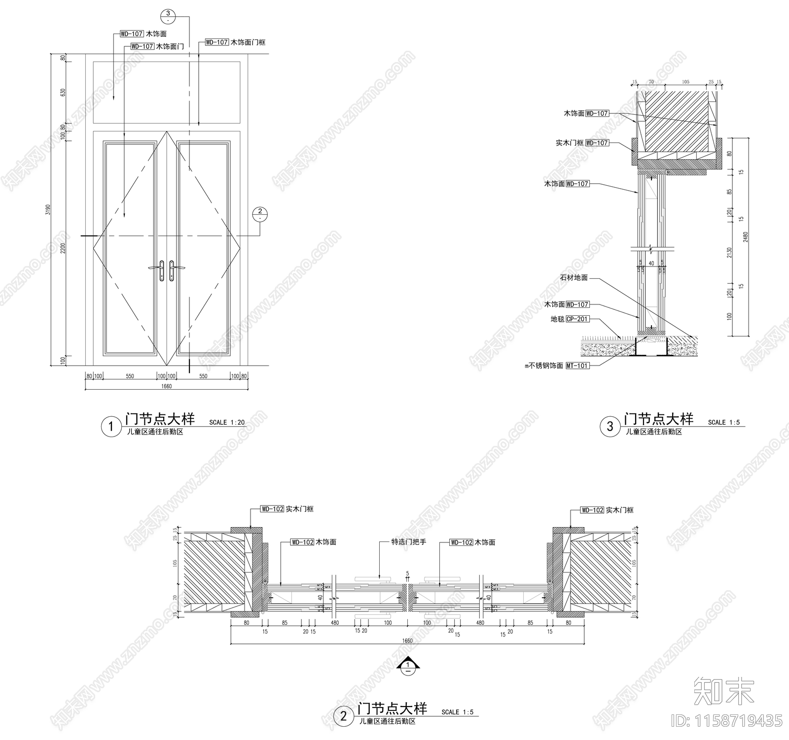 室内玻璃门双开门节点cad施工图下载【ID:1158719435】