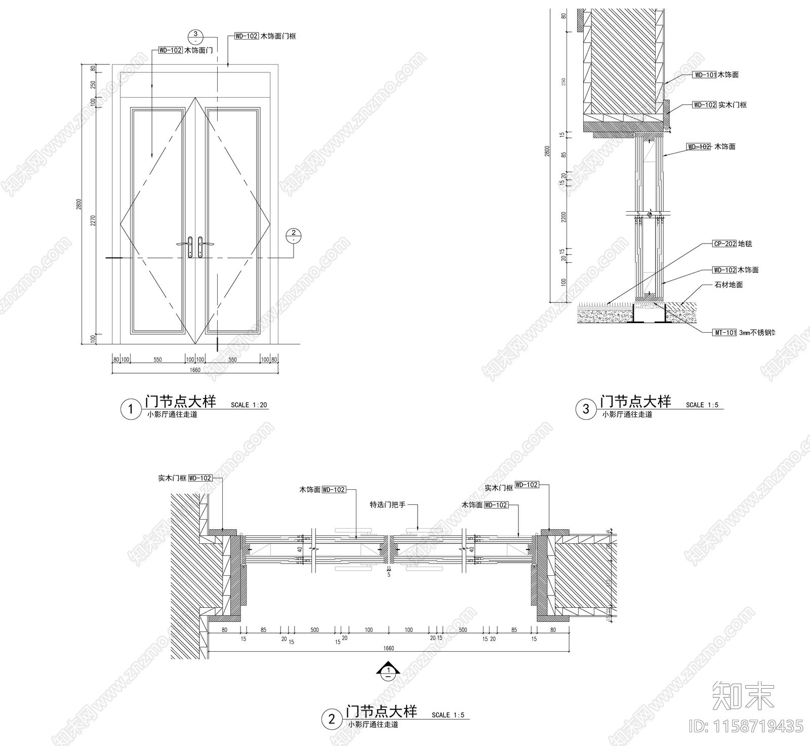 室内玻璃门双开门节点cad施工图下载【ID:1158719435】