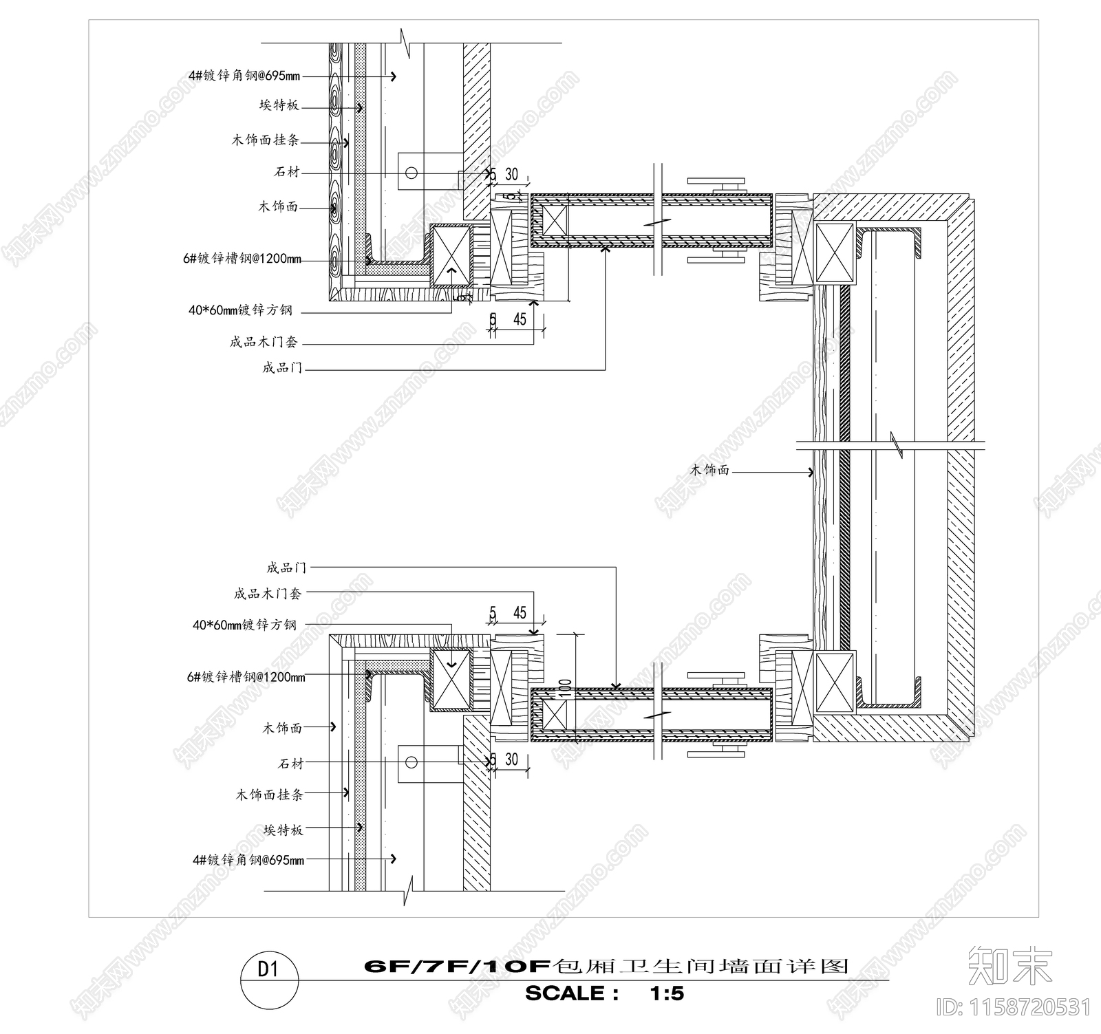 卫生间隔墙cad施工图下载【ID:1158720531】