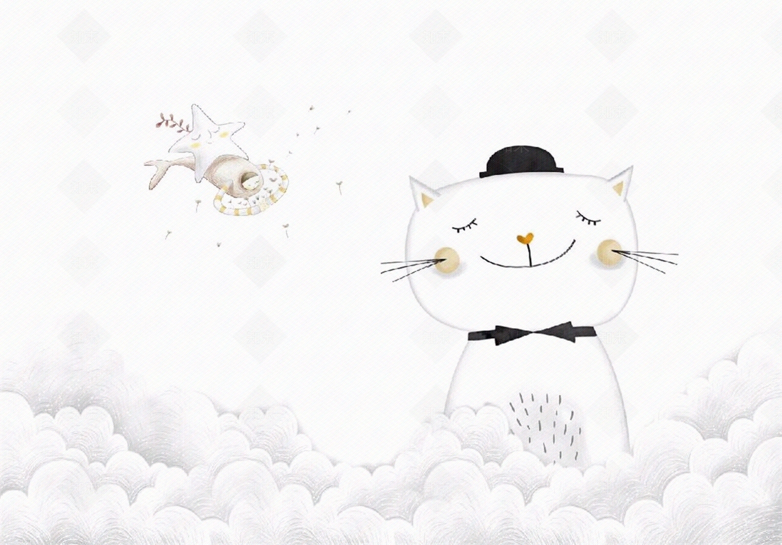 儿童房猫咪壁纸壁画贴图下载【ID:1158725736】