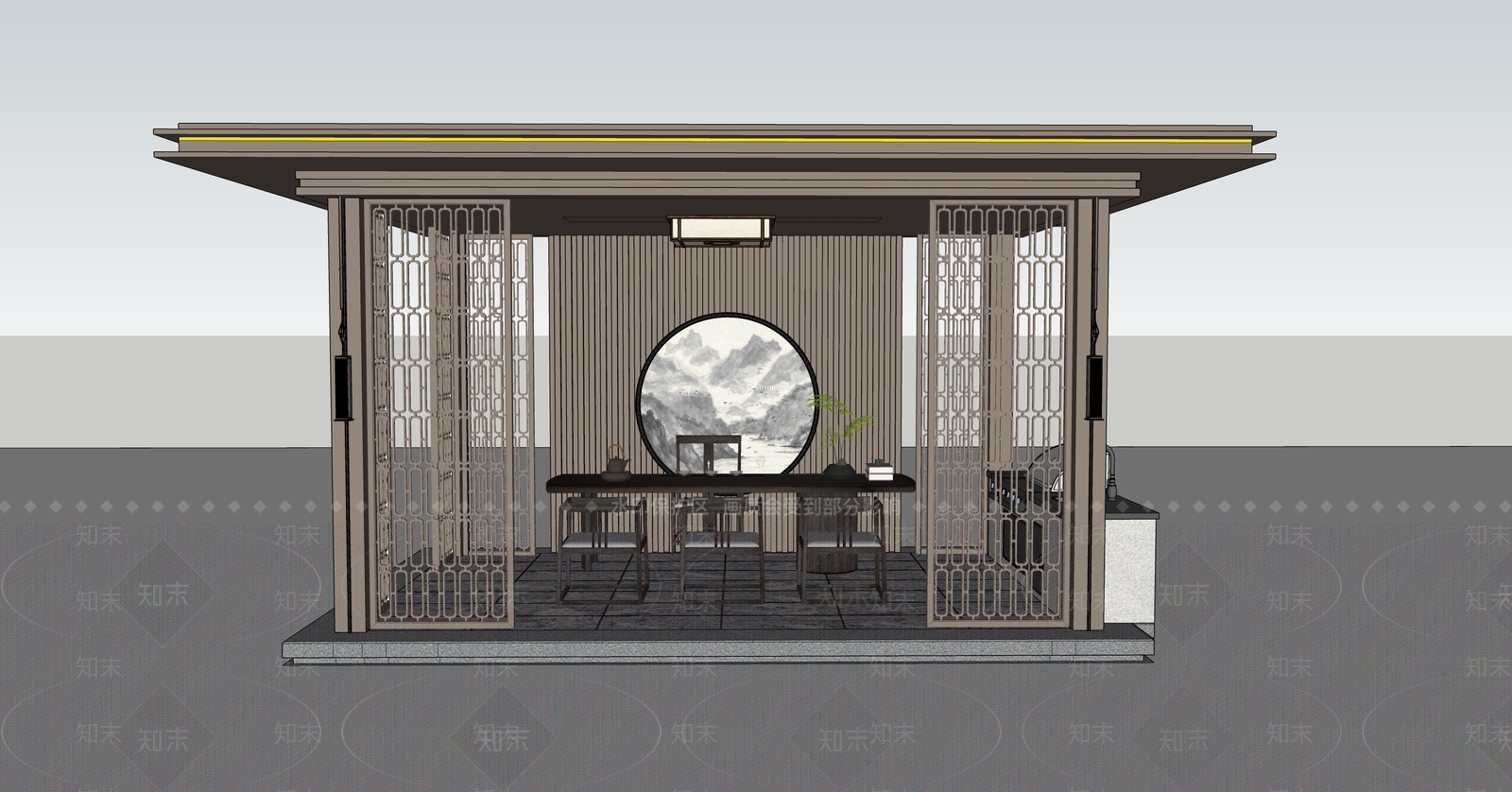 新中式庭院景观亭子SU模型下载【ID:1158726168】