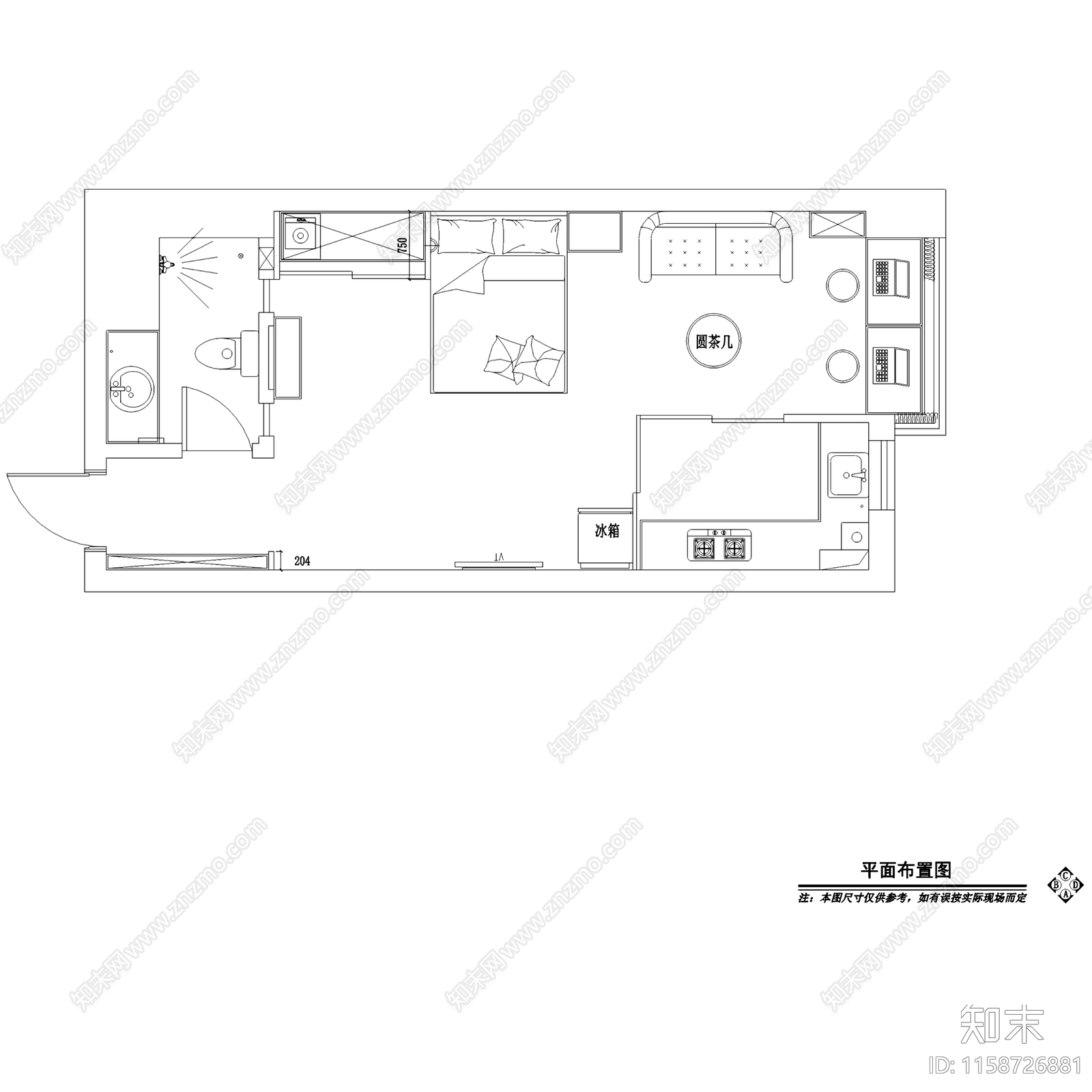 北欧风格公寓一居室室内家装CAcad施工图下载【ID:1158726881】