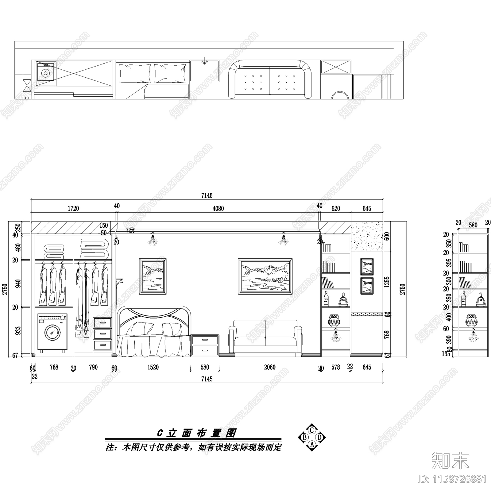 北欧风格公寓一居室室内家装CAcad施工图下载【ID:1158726881】