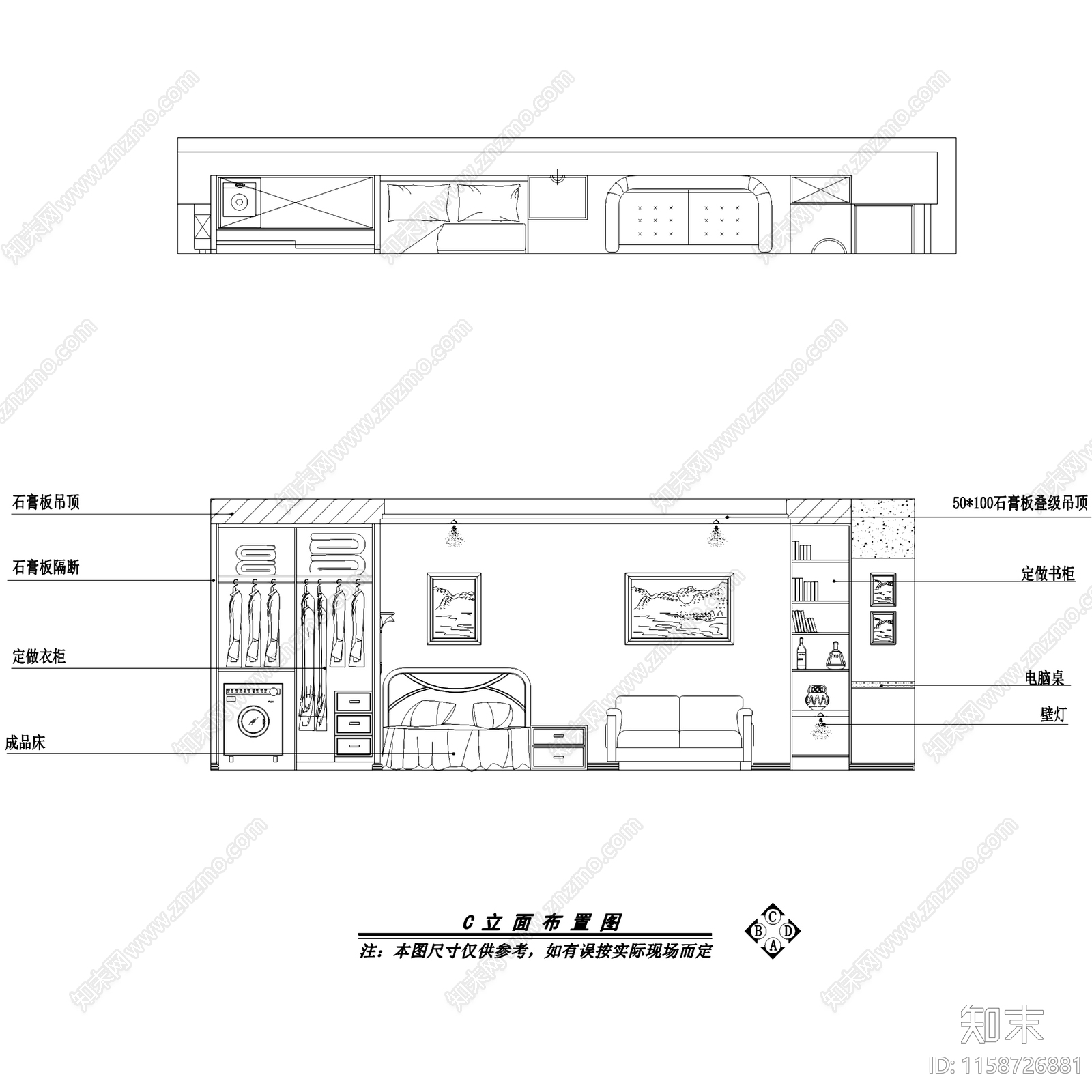 北欧风格公寓一居室室内家装CAcad施工图下载【ID:1158726881】