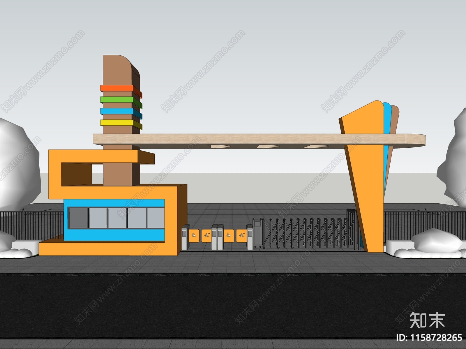 现代幼儿园大门门头SU模型下载【ID:1158728265】
