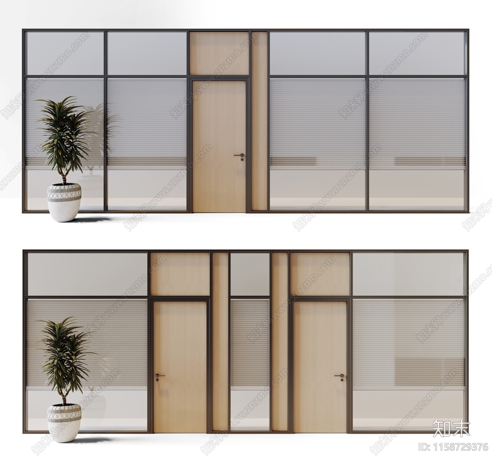 现代办公室玻璃隔断3D模型下载【ID:1158729376】