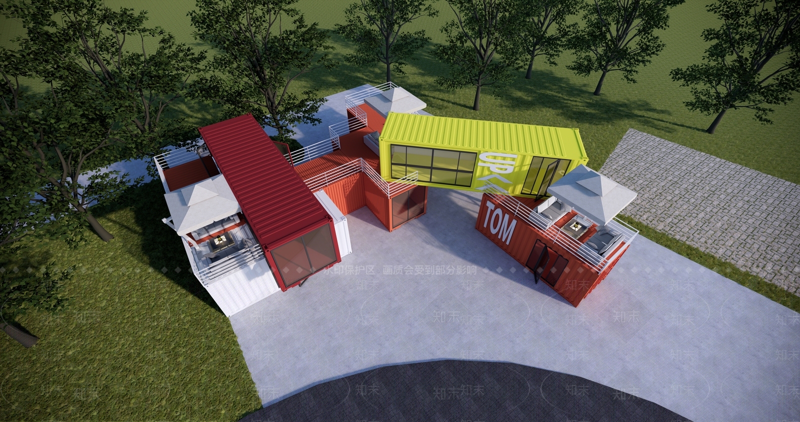 集装箱景观建筑SU模型下载【ID:1158729583】