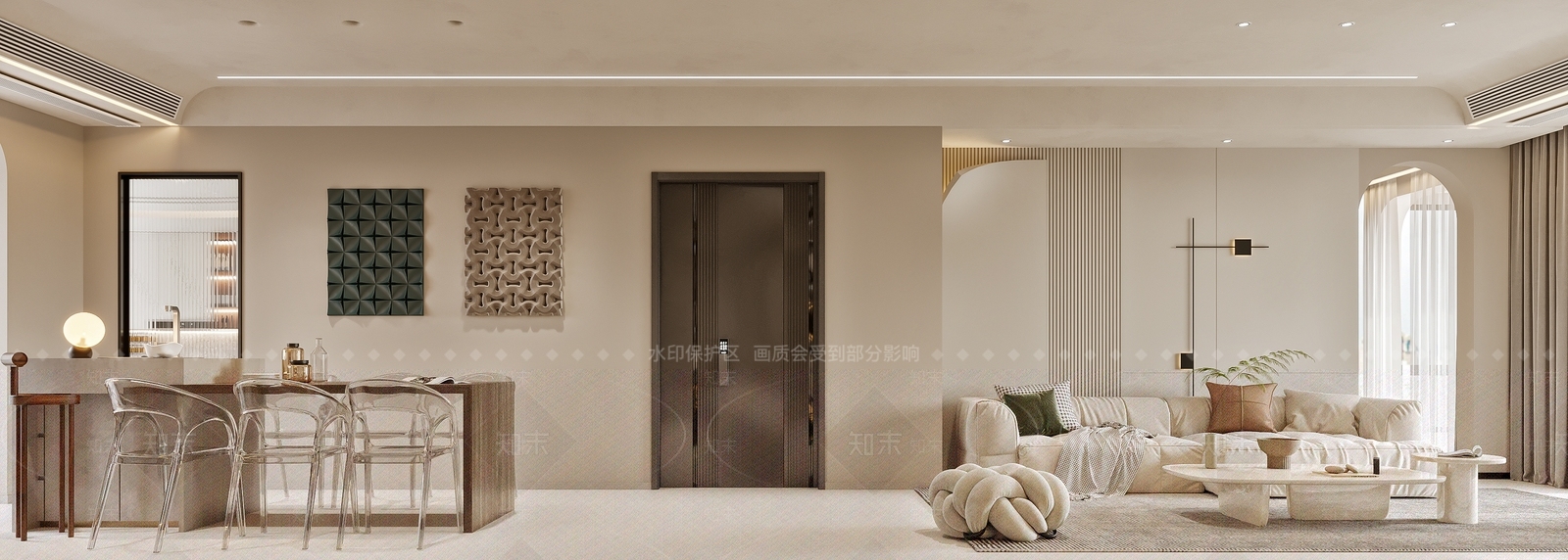 现代奶油极简客餐厅3D模型下载【ID:1158765219】