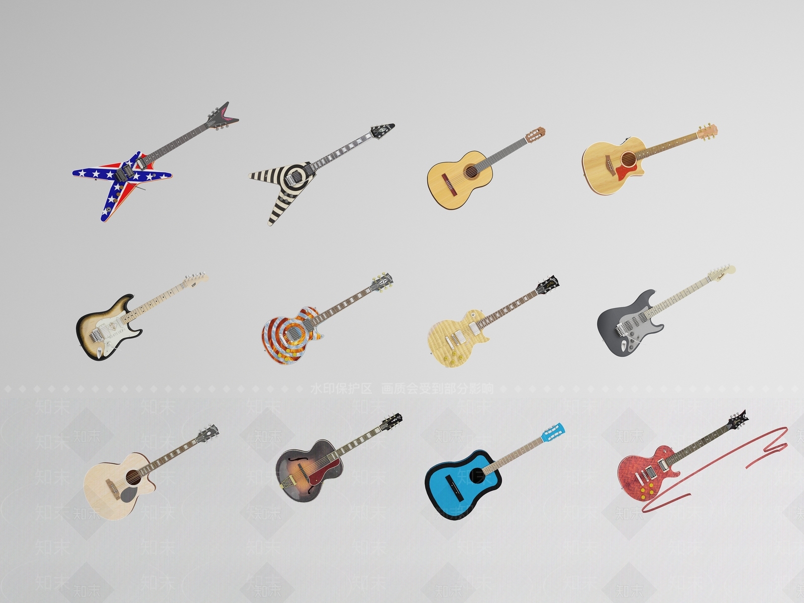 现代吉他3D模型下载【ID:1158734270】