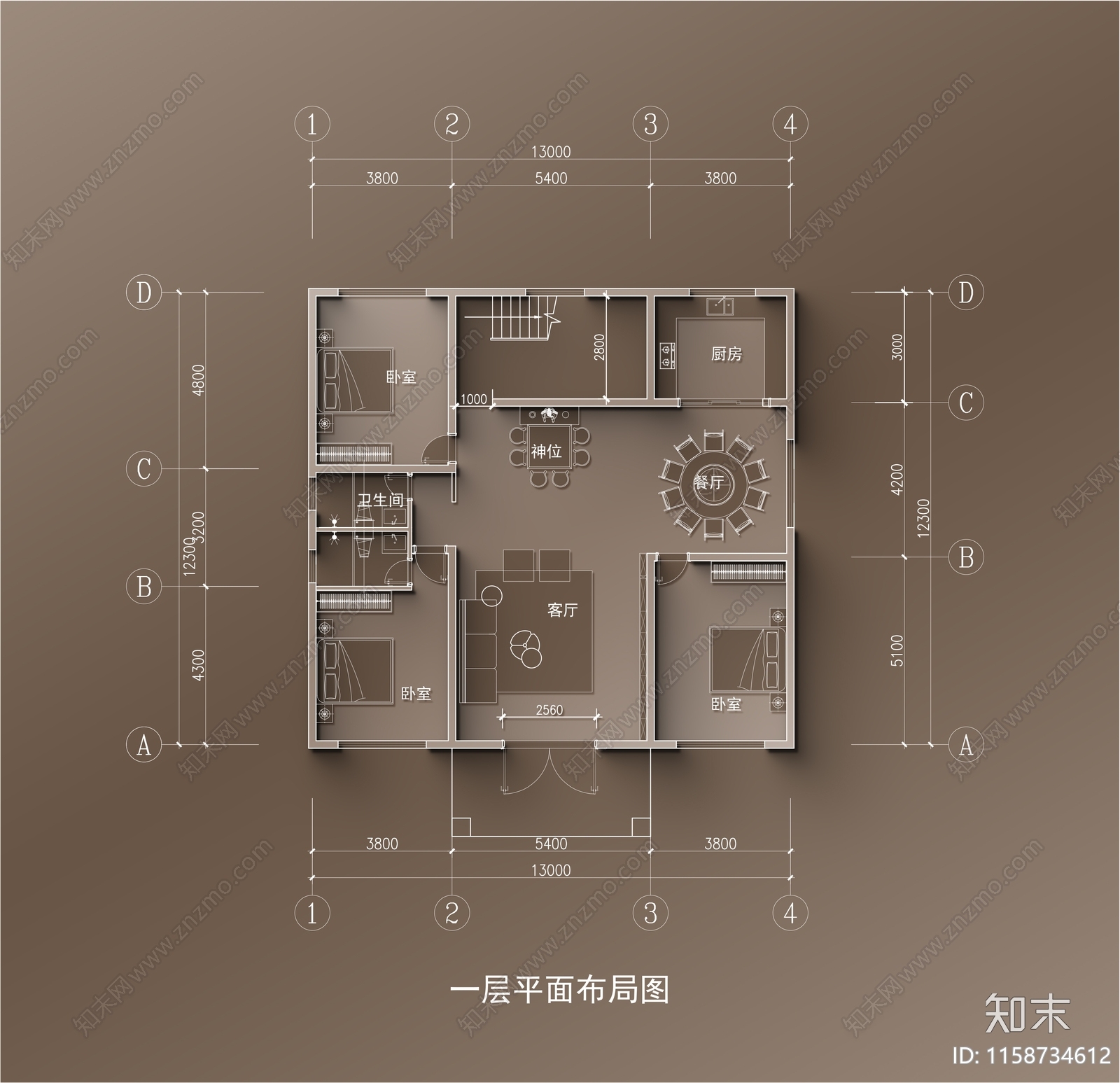 14×12三层自建房平面布置图施工图下载【ID:1158734612】