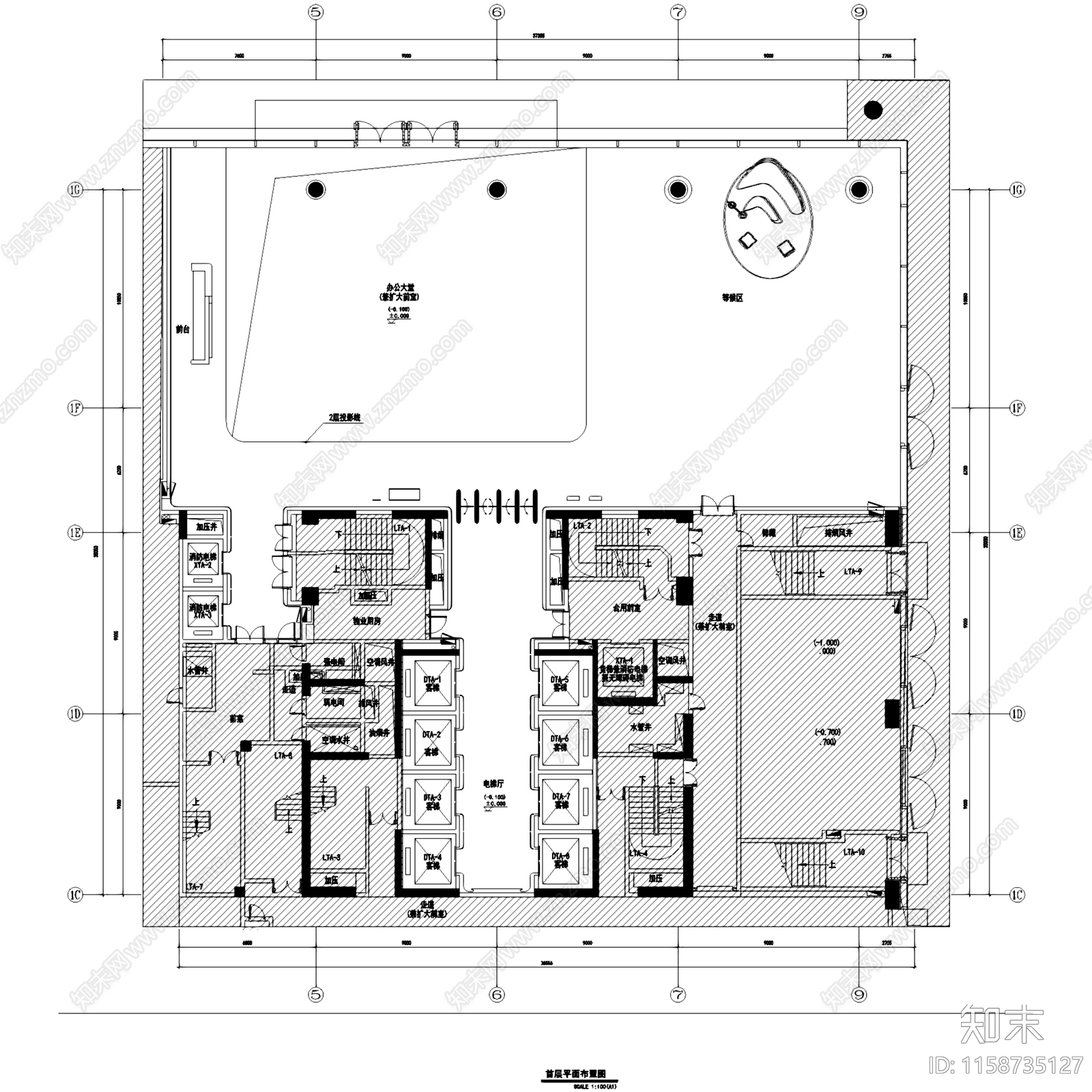 现代简约粤海湾区中心办公楼AB栋公区室内工装cad施工图下载【ID:1158735127】