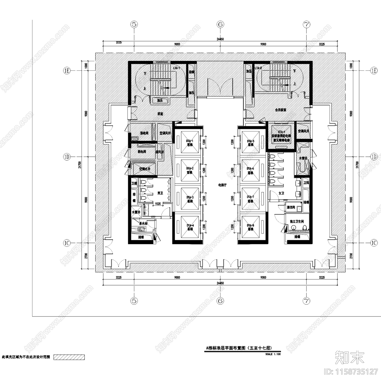 现代简约粤海湾区中心办公楼AB栋公区室内工装cad施工图下载【ID:1158735127】