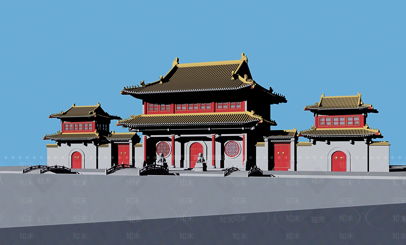 新中式古代城门楼3D模型下载【ID:1158737050】