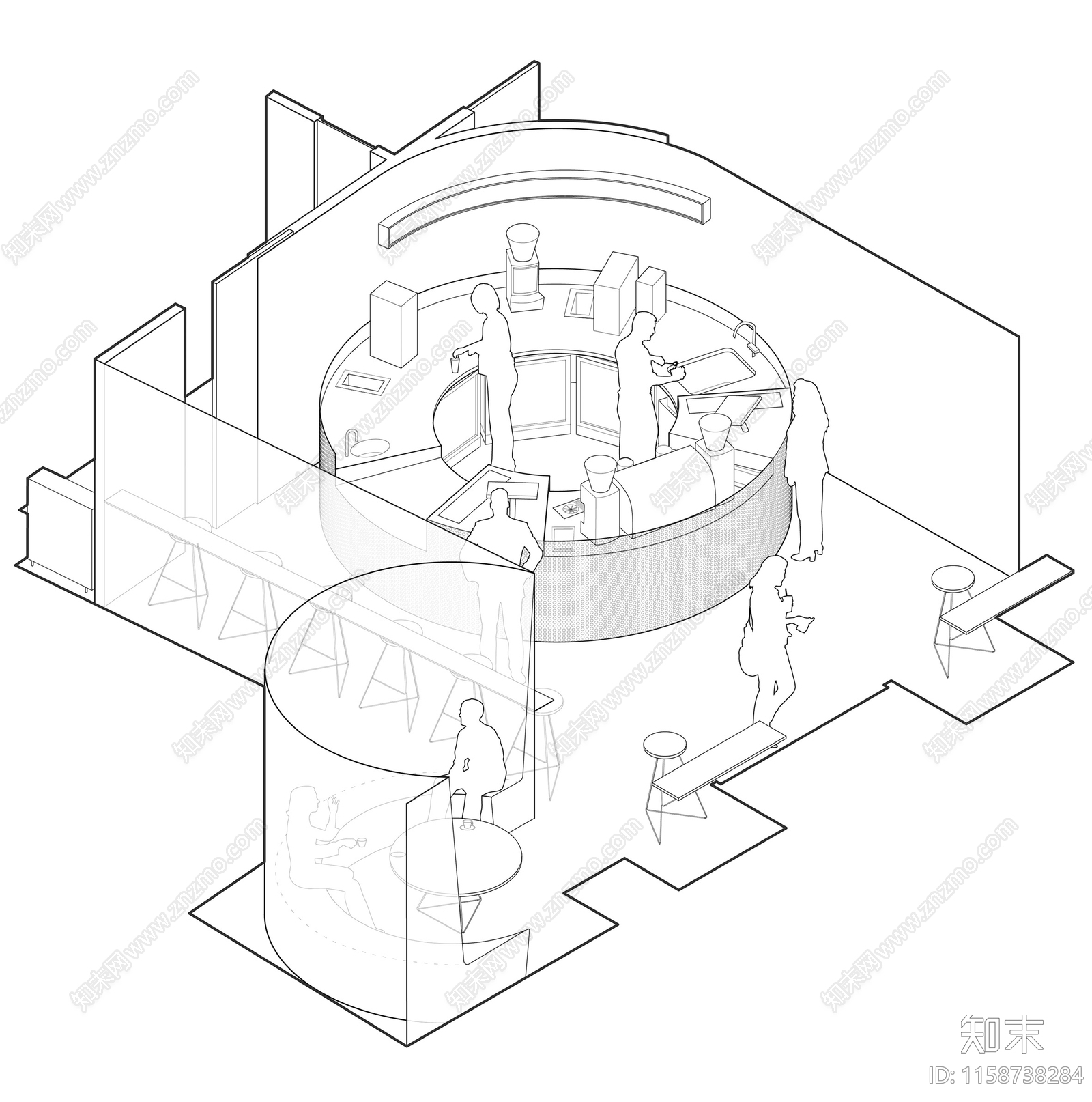 42平米咖啡奶茶店平面布置图cad施工图下载【ID:1158738284】