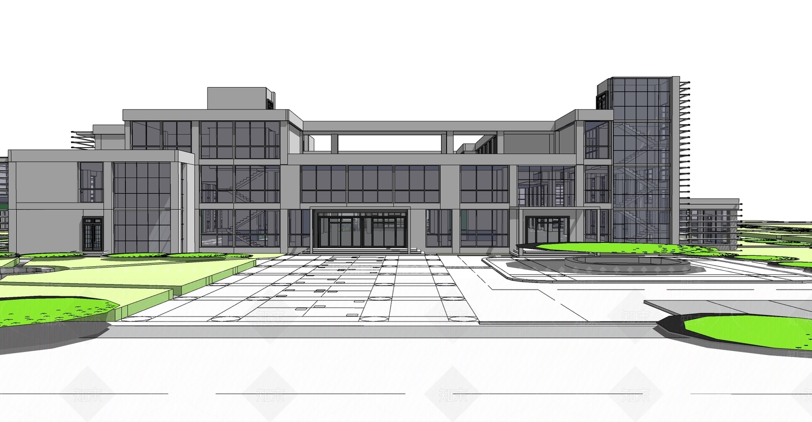 现代医院建筑SU模型下载【ID:1158740561】