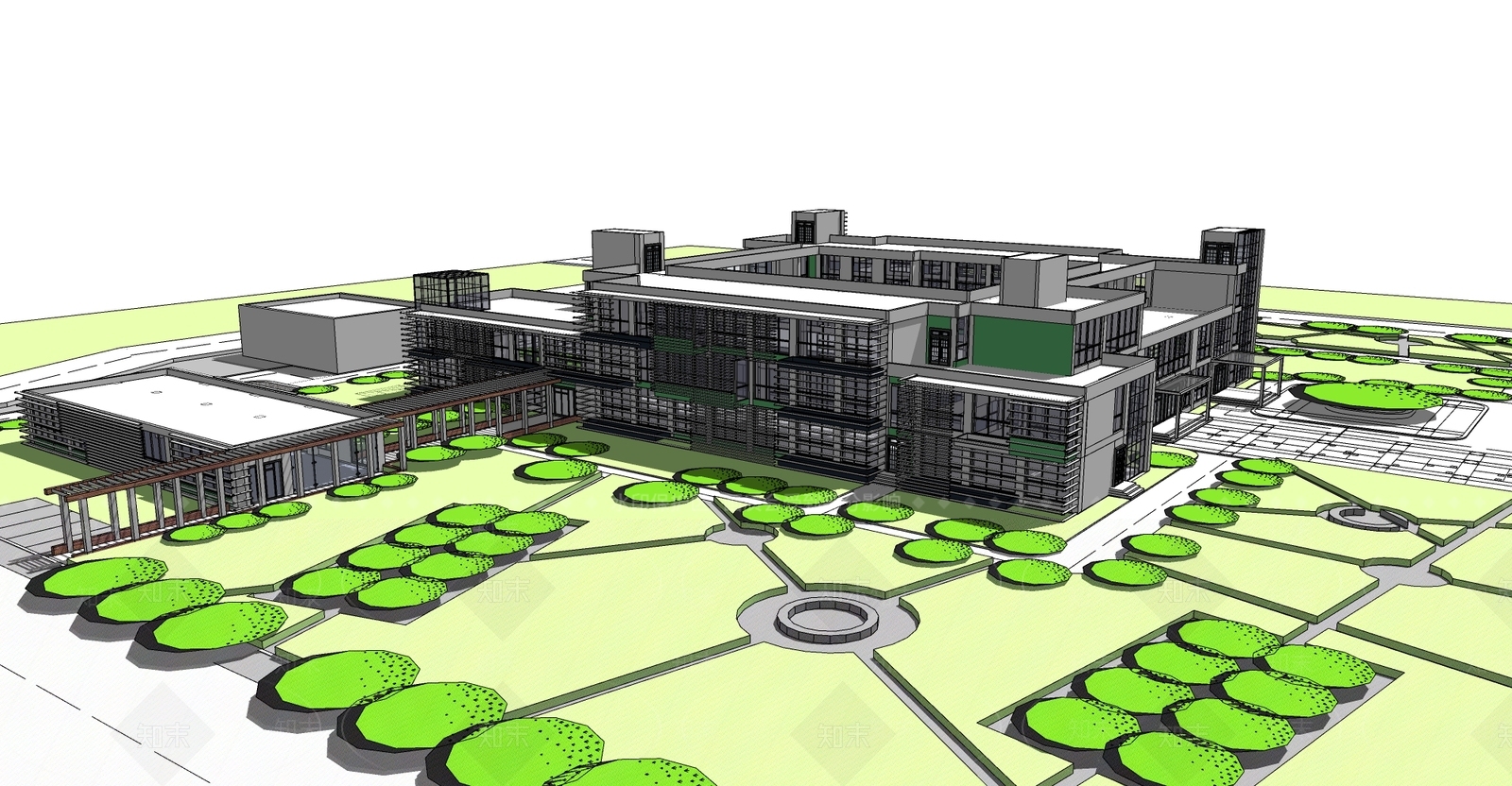 现代医院建筑SU模型下载【ID:1158740561】