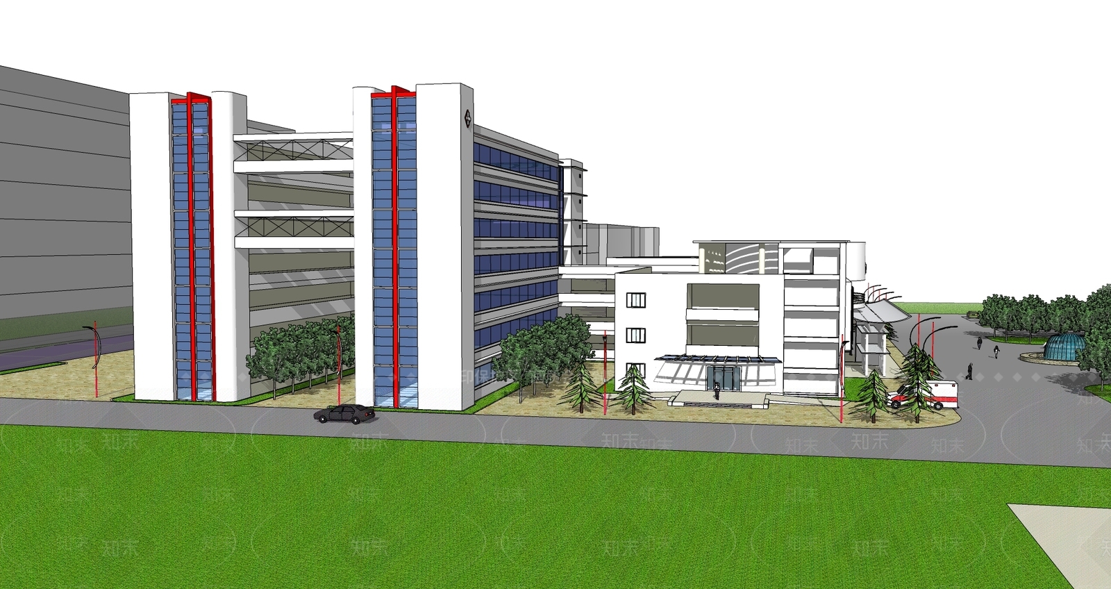 现代医院建筑SU模型下载【ID:1158740930】