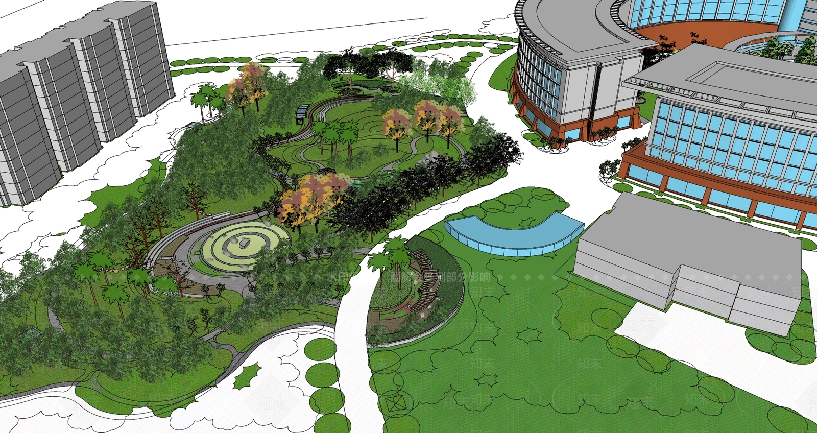 现代医院建筑SU模型下载【ID:1158741232】