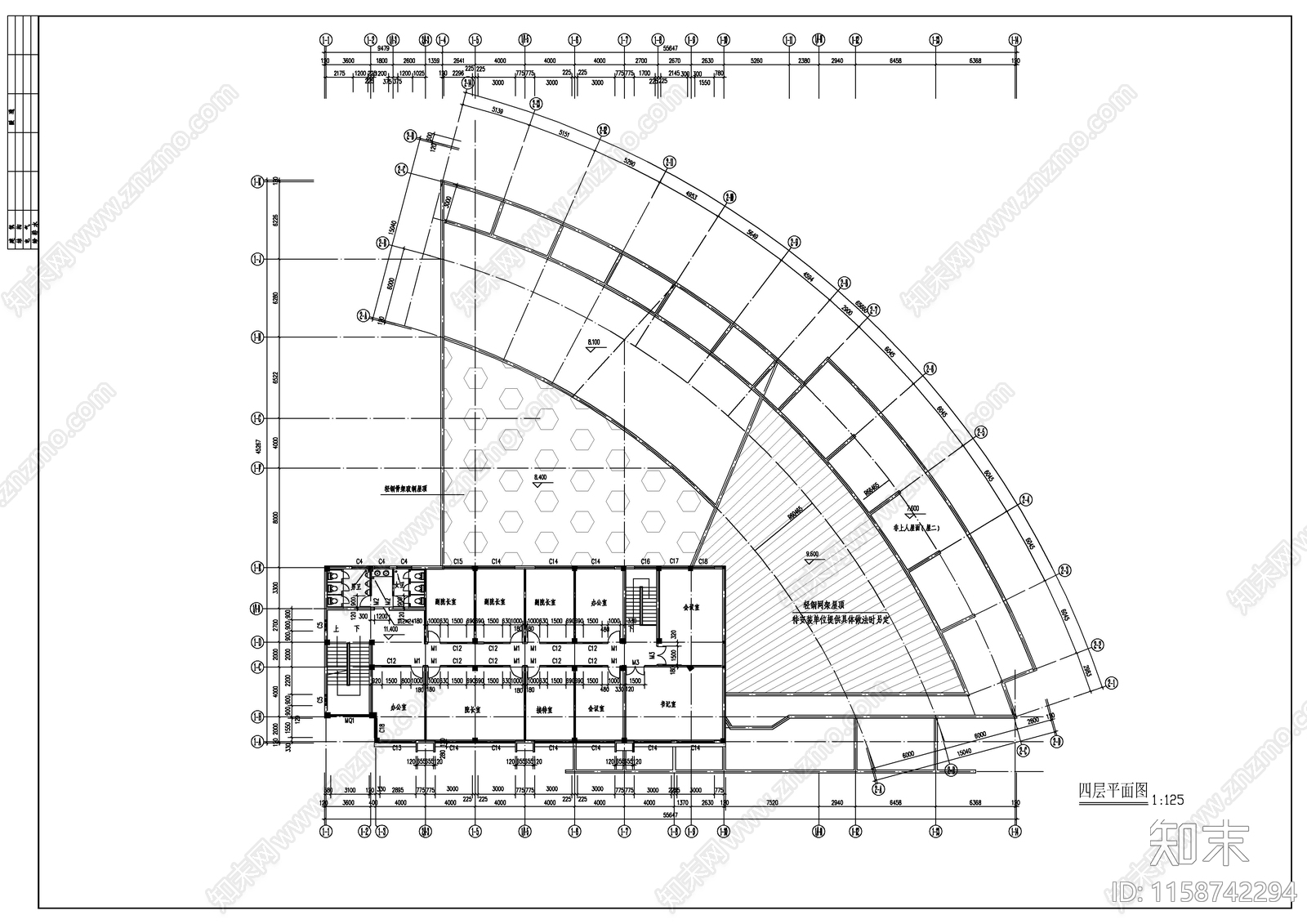 高校行政楼建筑cad施工图下载【ID:1158742294】