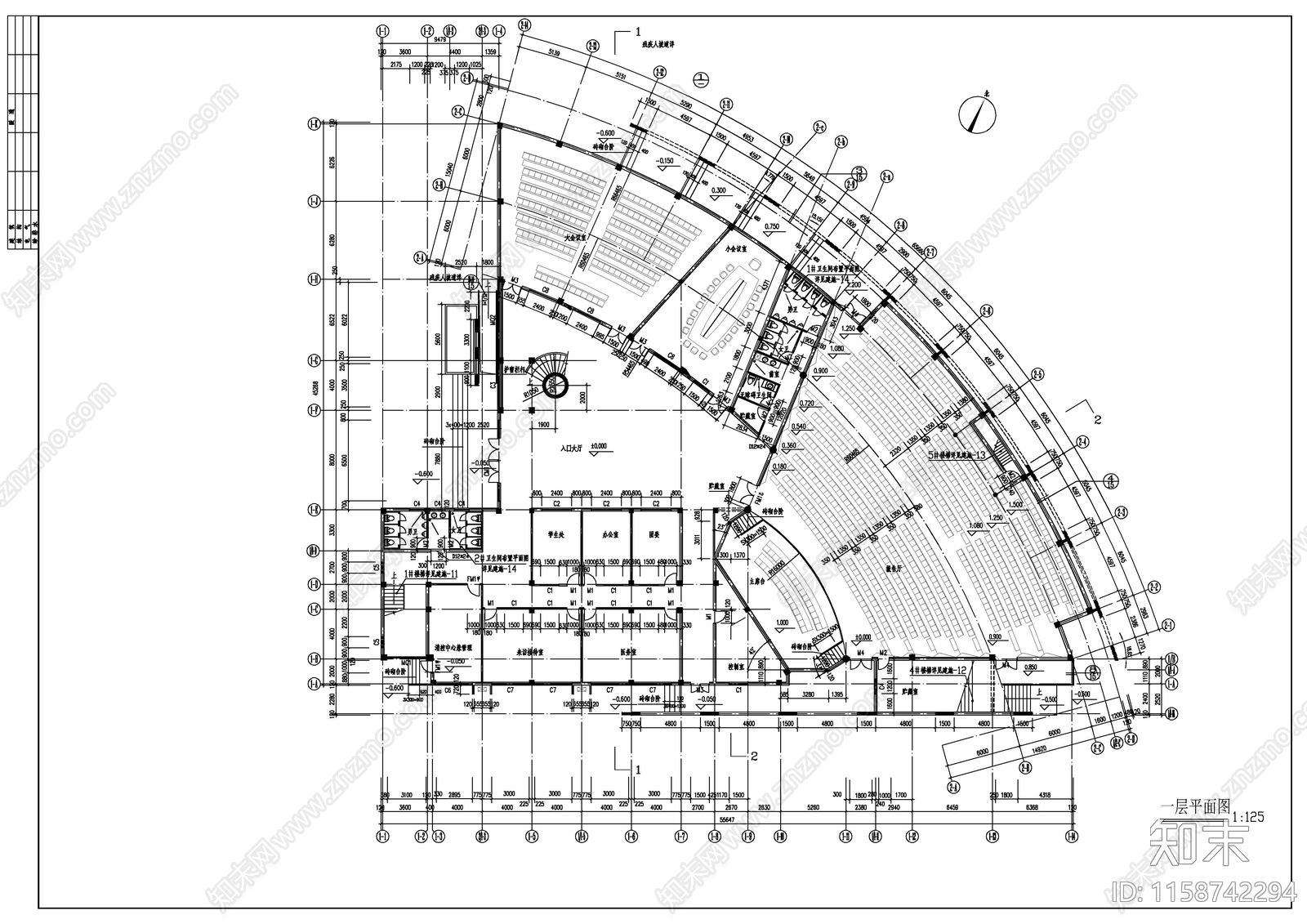 高校行政楼建筑cad施工图下载【ID:1158742294】