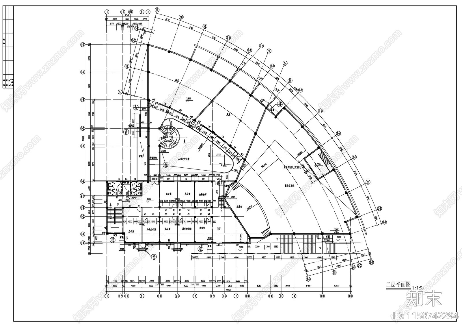 高校行政楼建筑cad施工图下载【ID:1158742294】