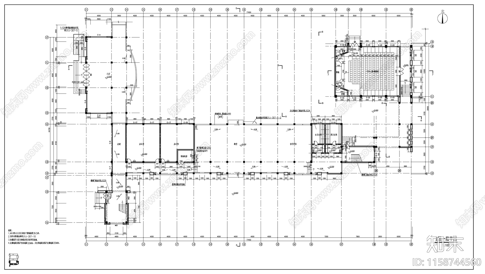 某回字形现代教学楼建筑cad施工图下载【ID:1158744560】